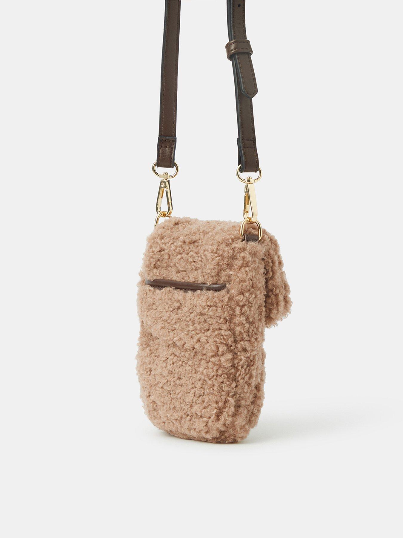 Image 3 of 5 of Accessorize Shearling Effect Phone Crossbody Bag - Cream