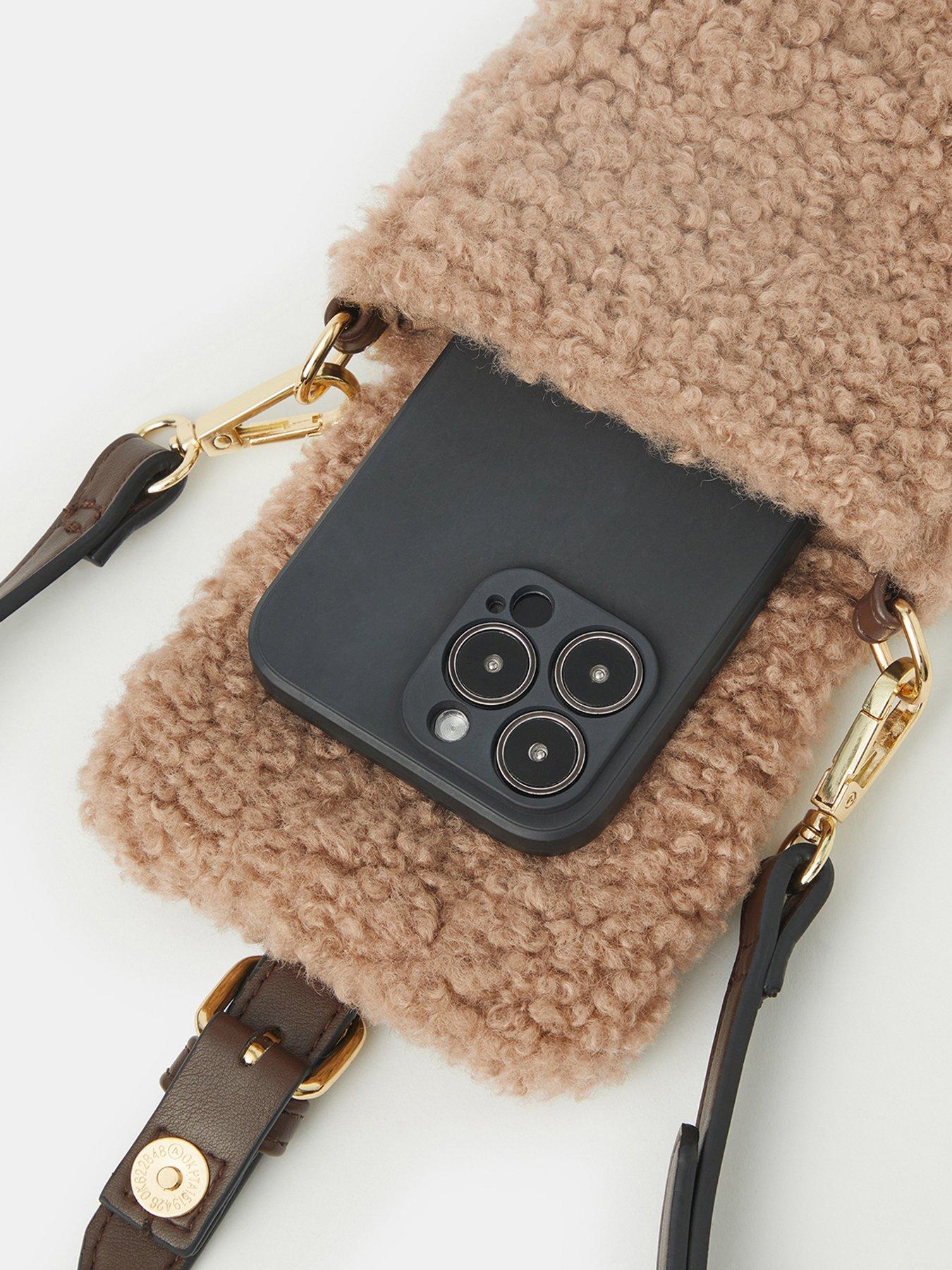 Image 4 of 5 of Accessorize Shearling Effect Phone Crossbody Bag - Cream