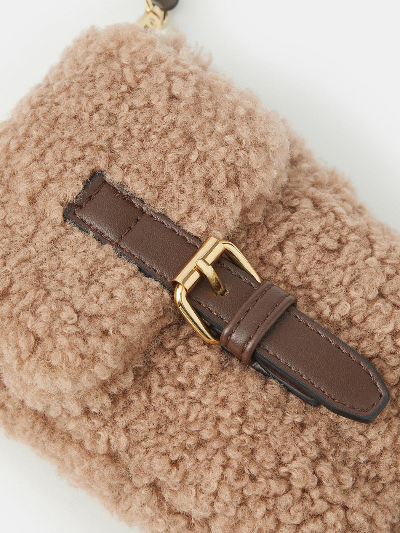 Image 5 of 5 of Accessorize Shearling Effect Phone Crossbody Bag - Cream