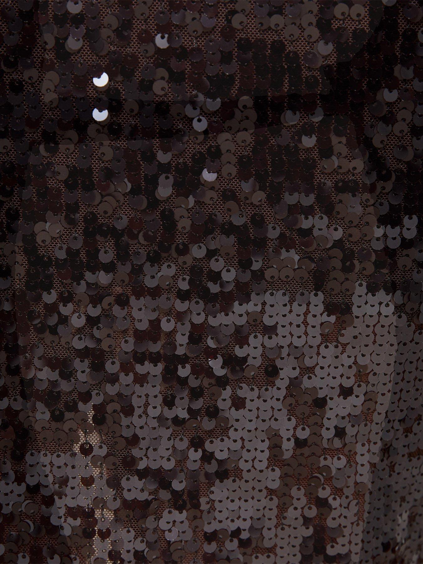 Image 5 of 5 of New Look Womens Sequin Embellished Midi Skirt - Brown