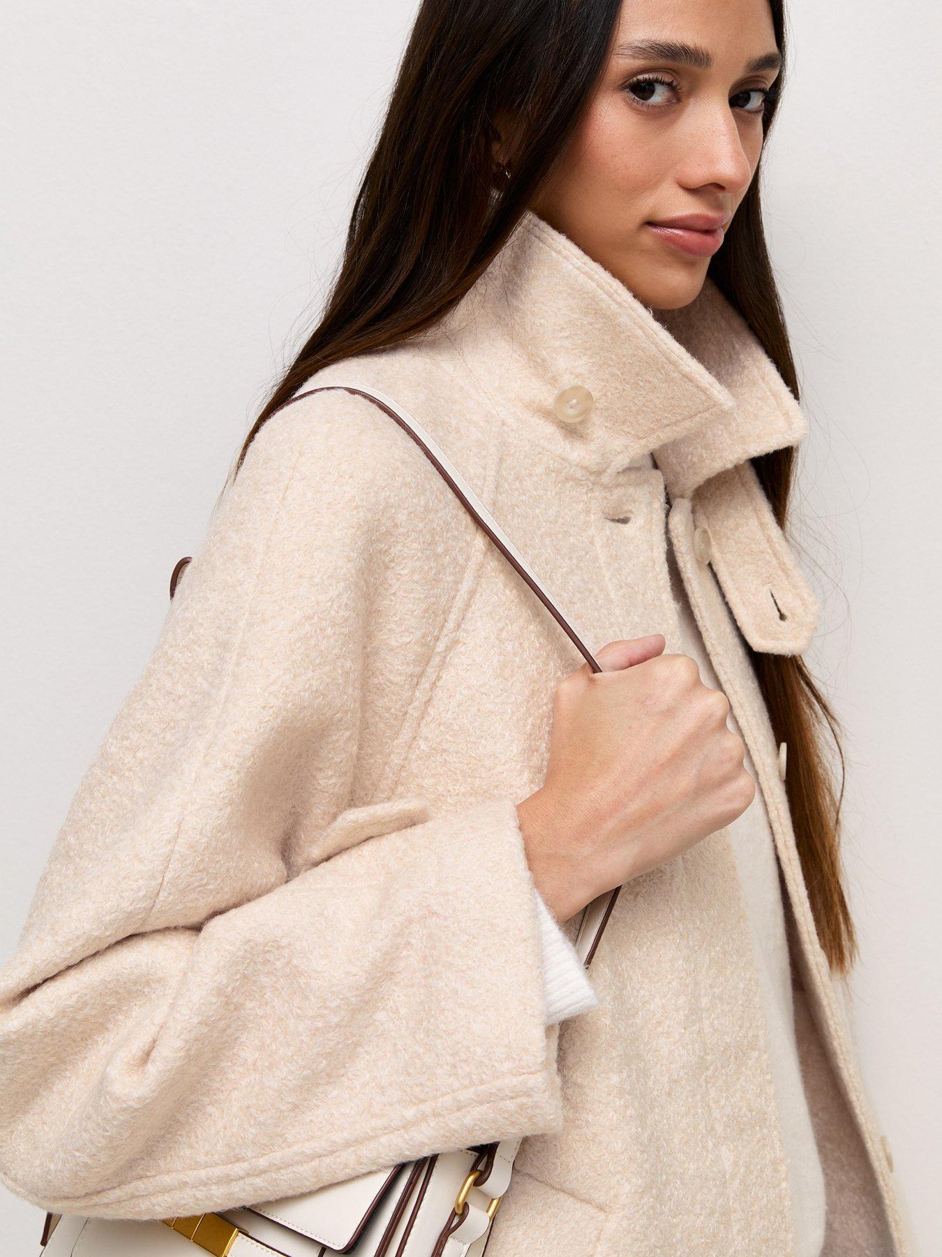 Image 3 of 5 of New Look Felt Raglan Sleeve Funnel Neck Coat - Cream