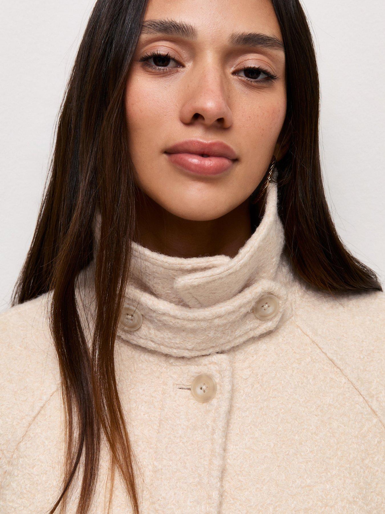 Image 4 of 5 of New Look Felt Raglan Sleeve Funnel Neck Coat - Cream