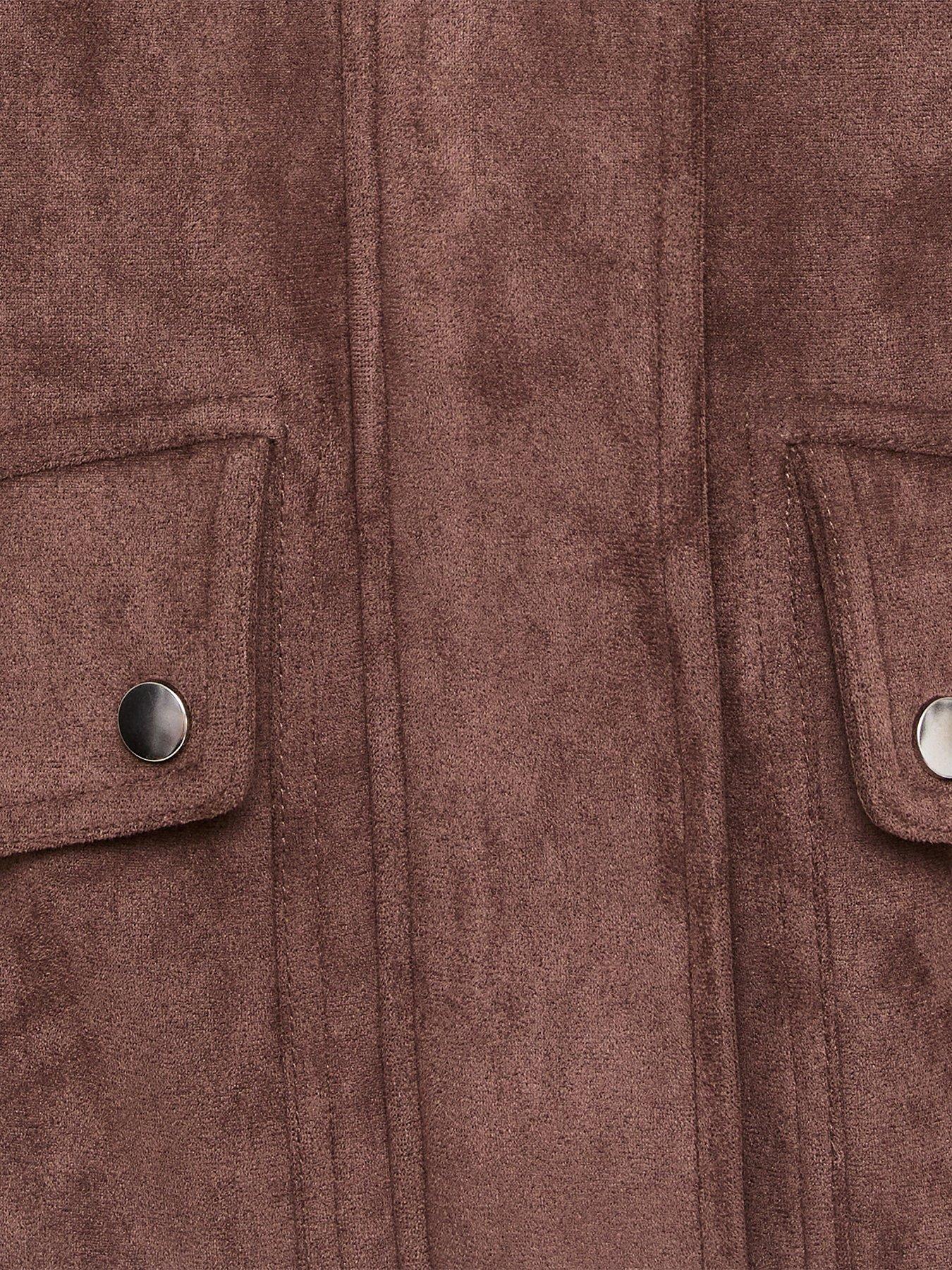 Image 7 of 7 of New Look Womens Faux Suede Pocket Front Bomber Jacket - Brown