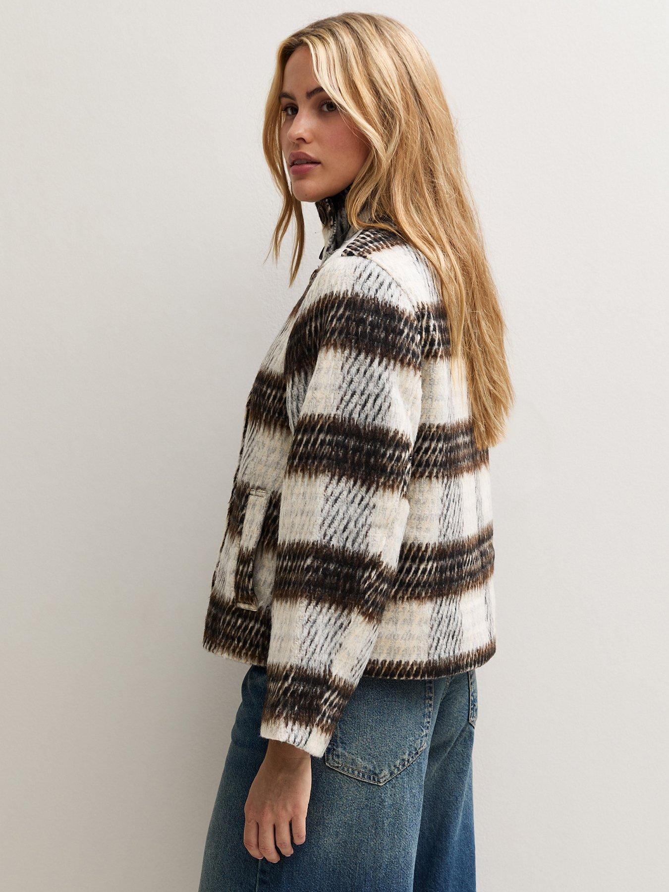 Image 4 of 6 of New Look Womens Brushed Funnel Neck Jacket - Cream