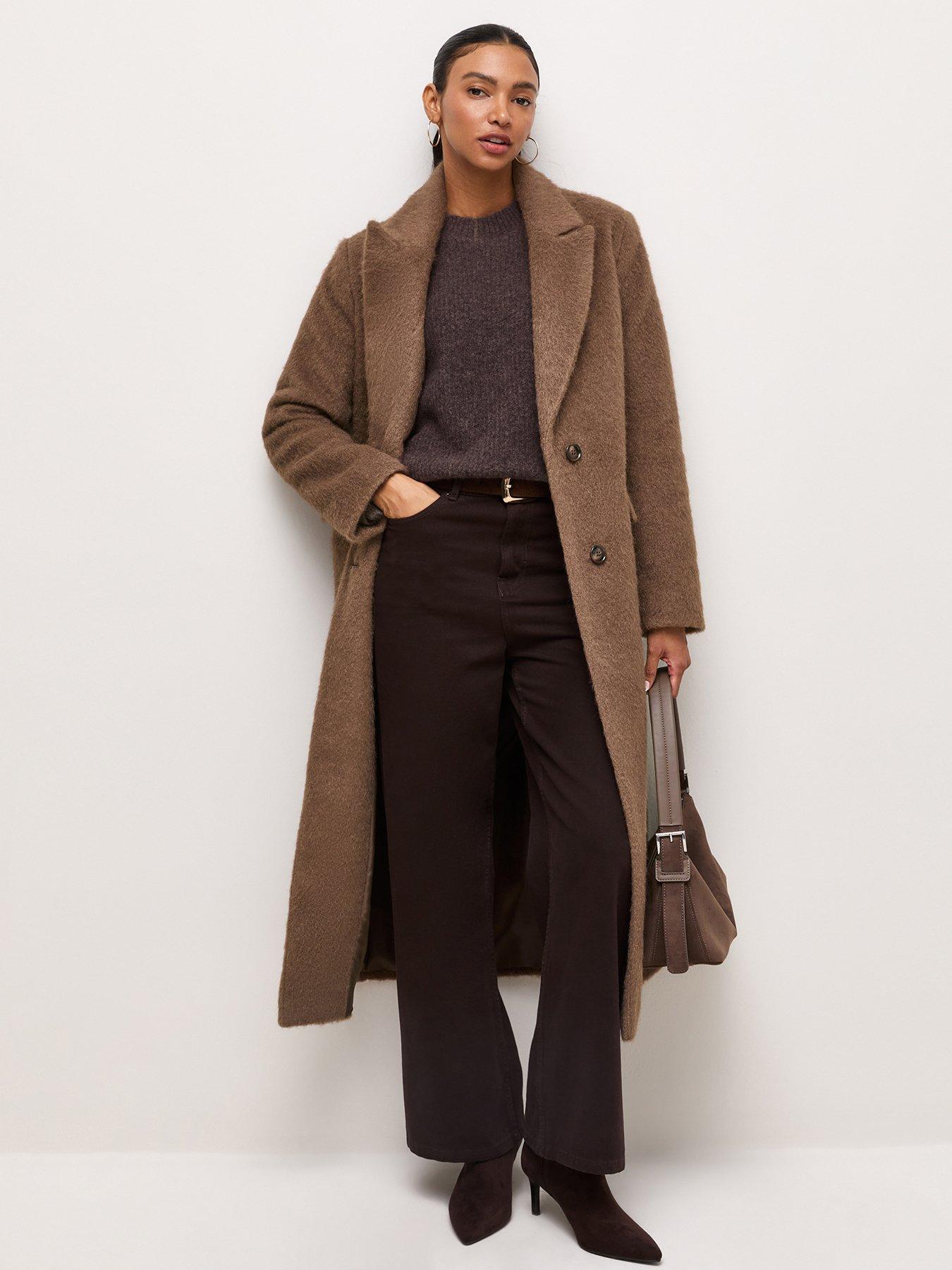 Image 1 of 7 of New Look Mink Brushed Felt Long Coat