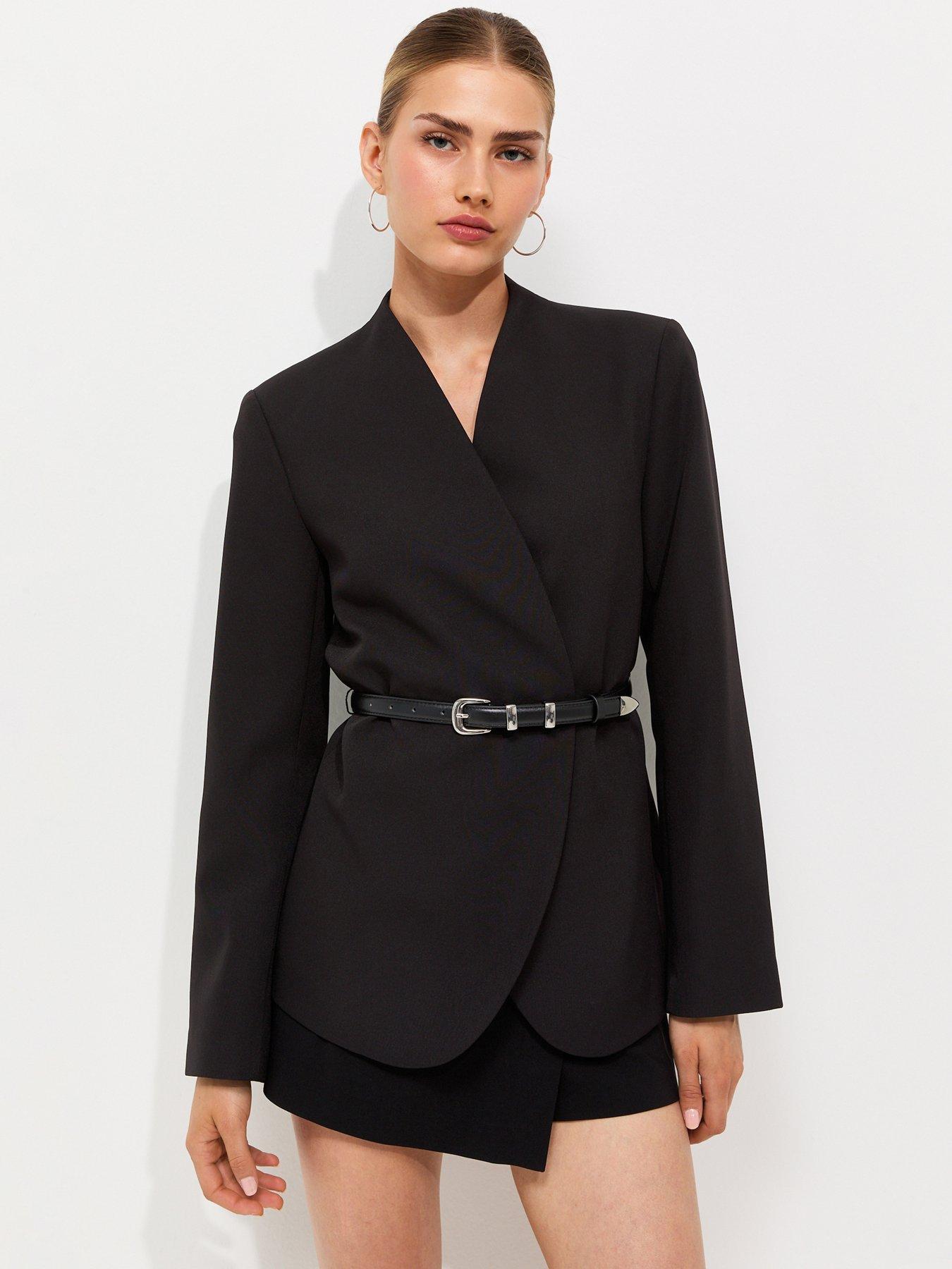 New Look Black Collarless Belted Blazer