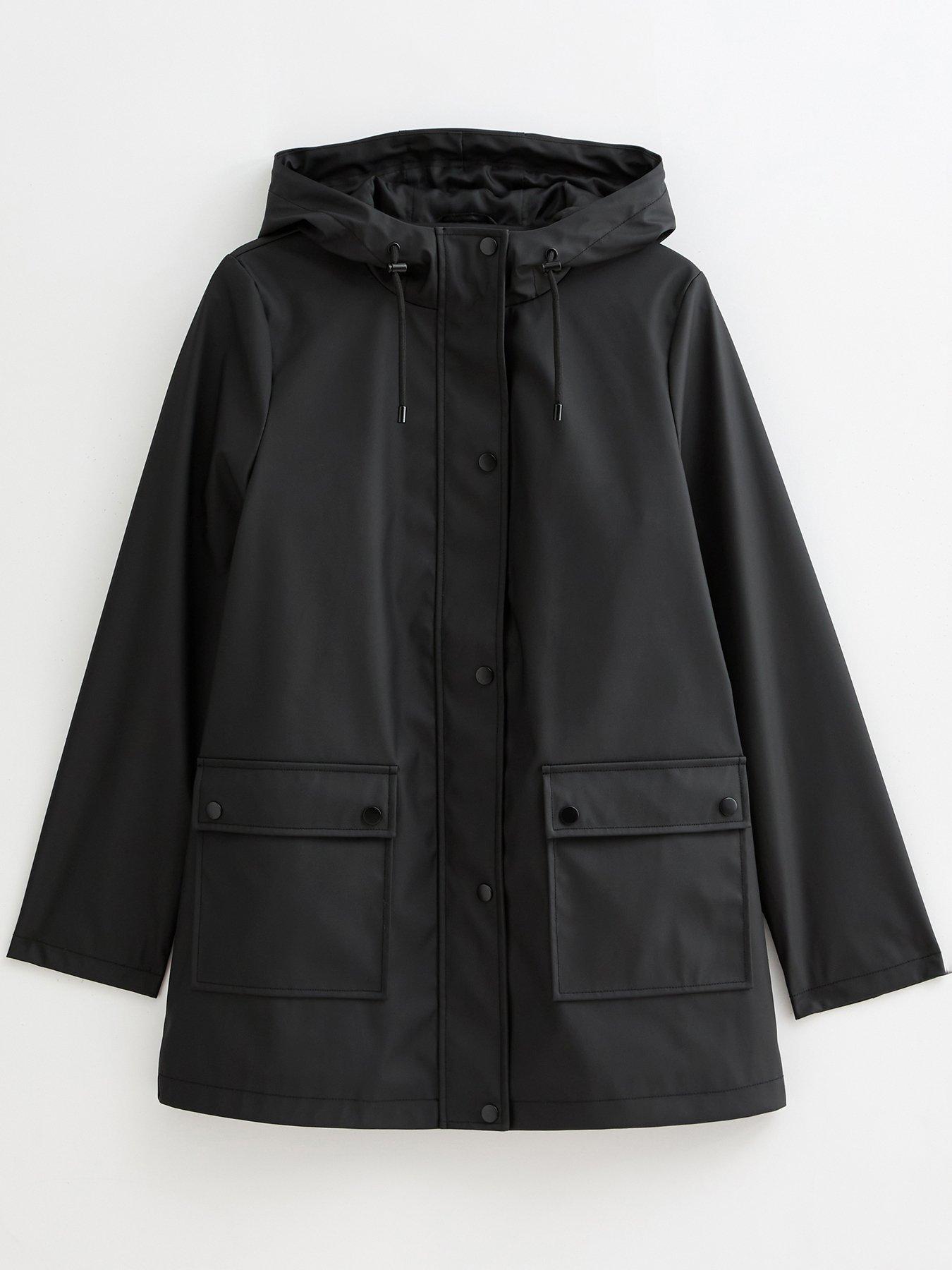 New Look Water Resistant Drawstring Hood Rain Anorak - Black