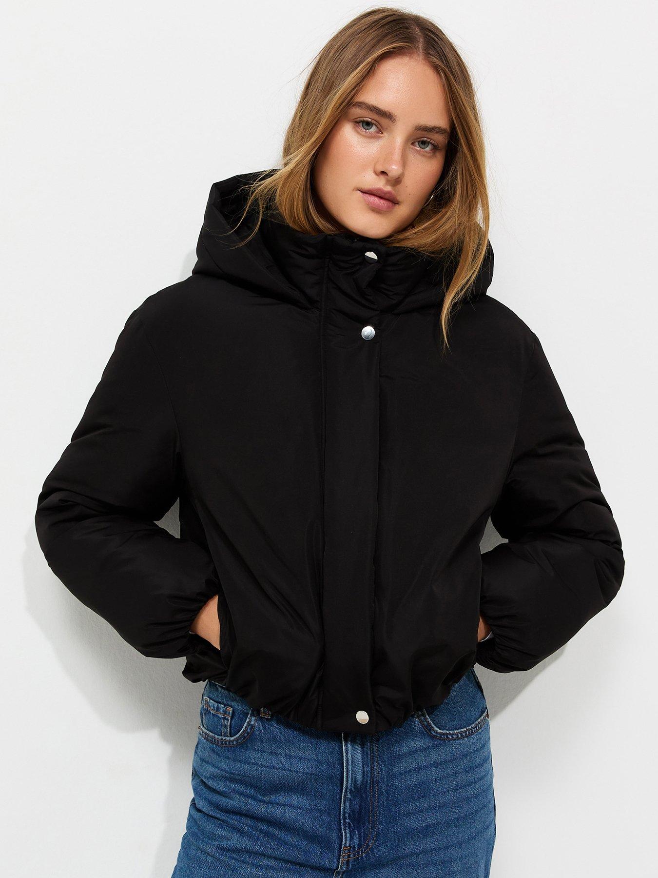 Image 1 of 5 of New Look Womens Hooded High Collar Puffer Jacket - Black