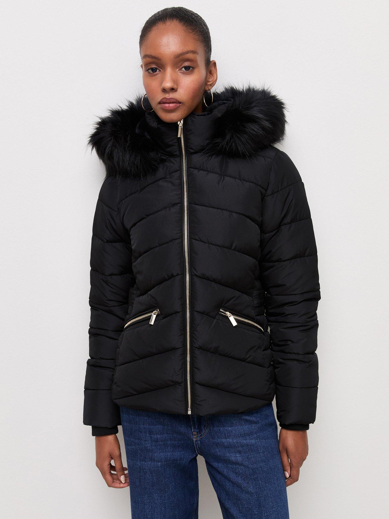 New Look Black Faux Fur Hooded Puffer Jacket