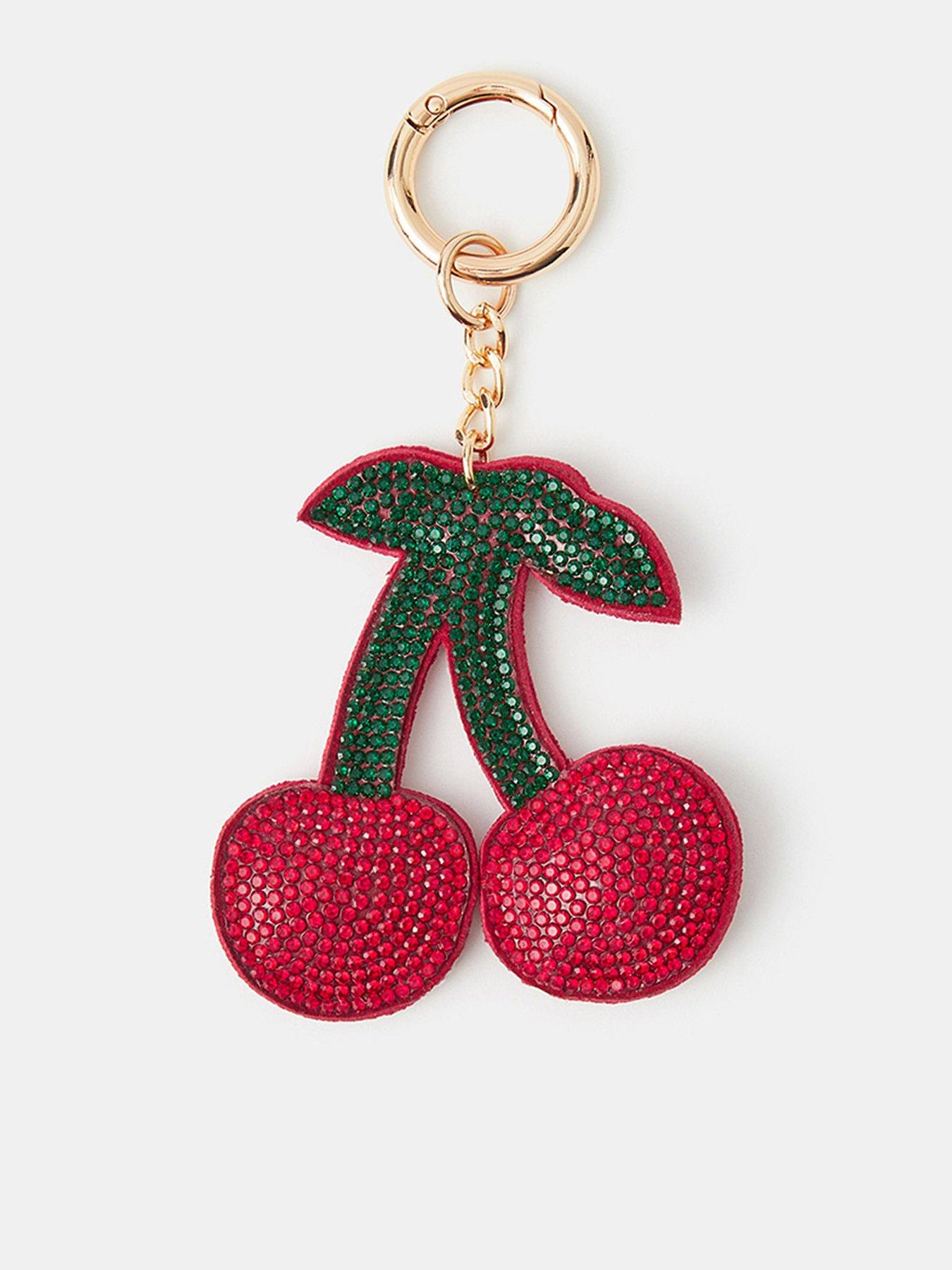 Accessorize Rhinestone Cherry Bag Charm - Red