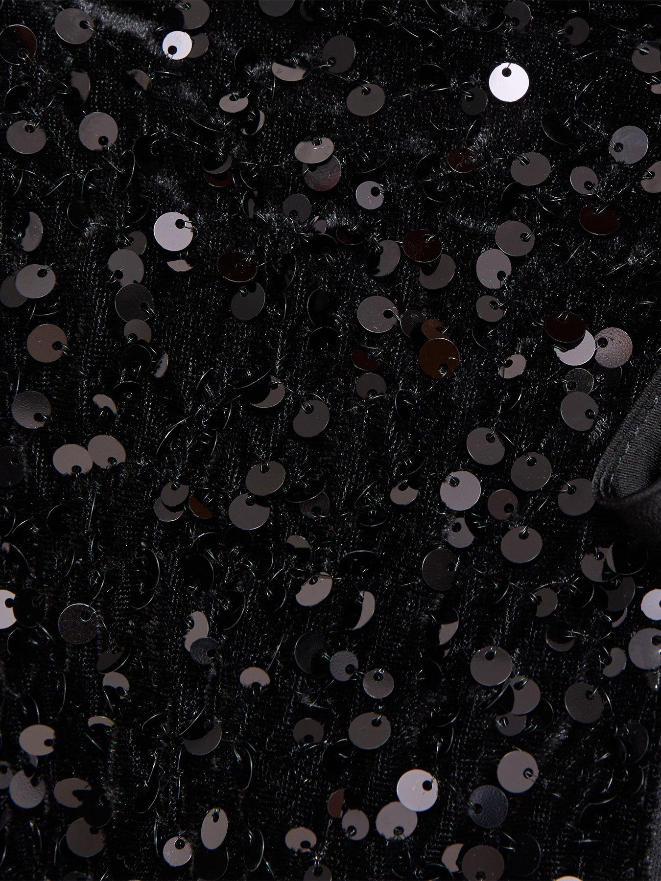 Image 6 of 6 of New Look Womens Sequin Front Tie Jacket - Black