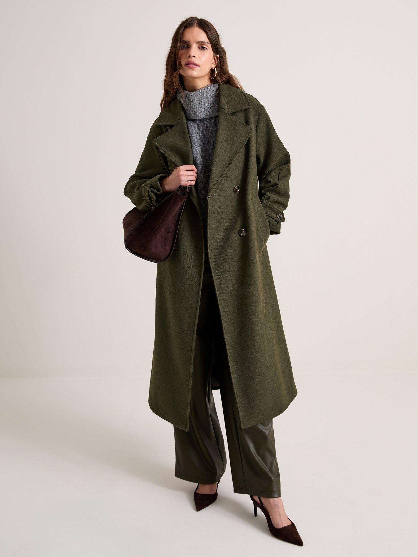 Image 1 of 6 of New Look Women's Double Breasted Longline Coat - Green