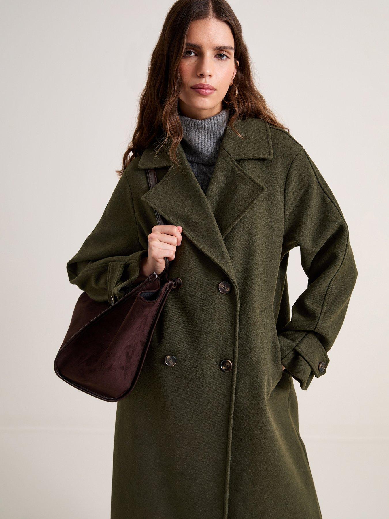 Image 3 of 6 of New Look Women's Double Breasted Longline Coat - Green