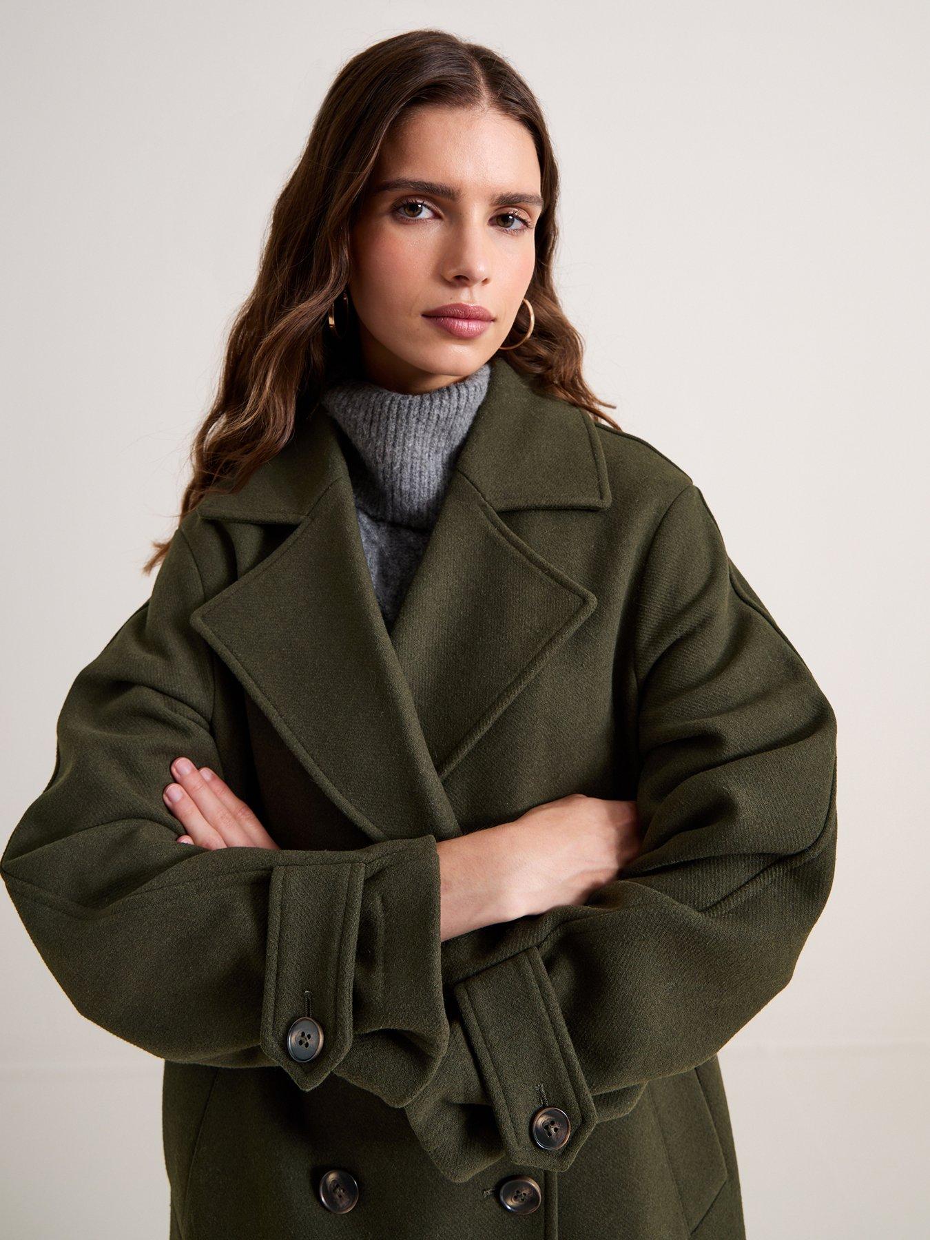 Image 4 of 6 of New Look Women's Double Breasted Longline Coat - Green