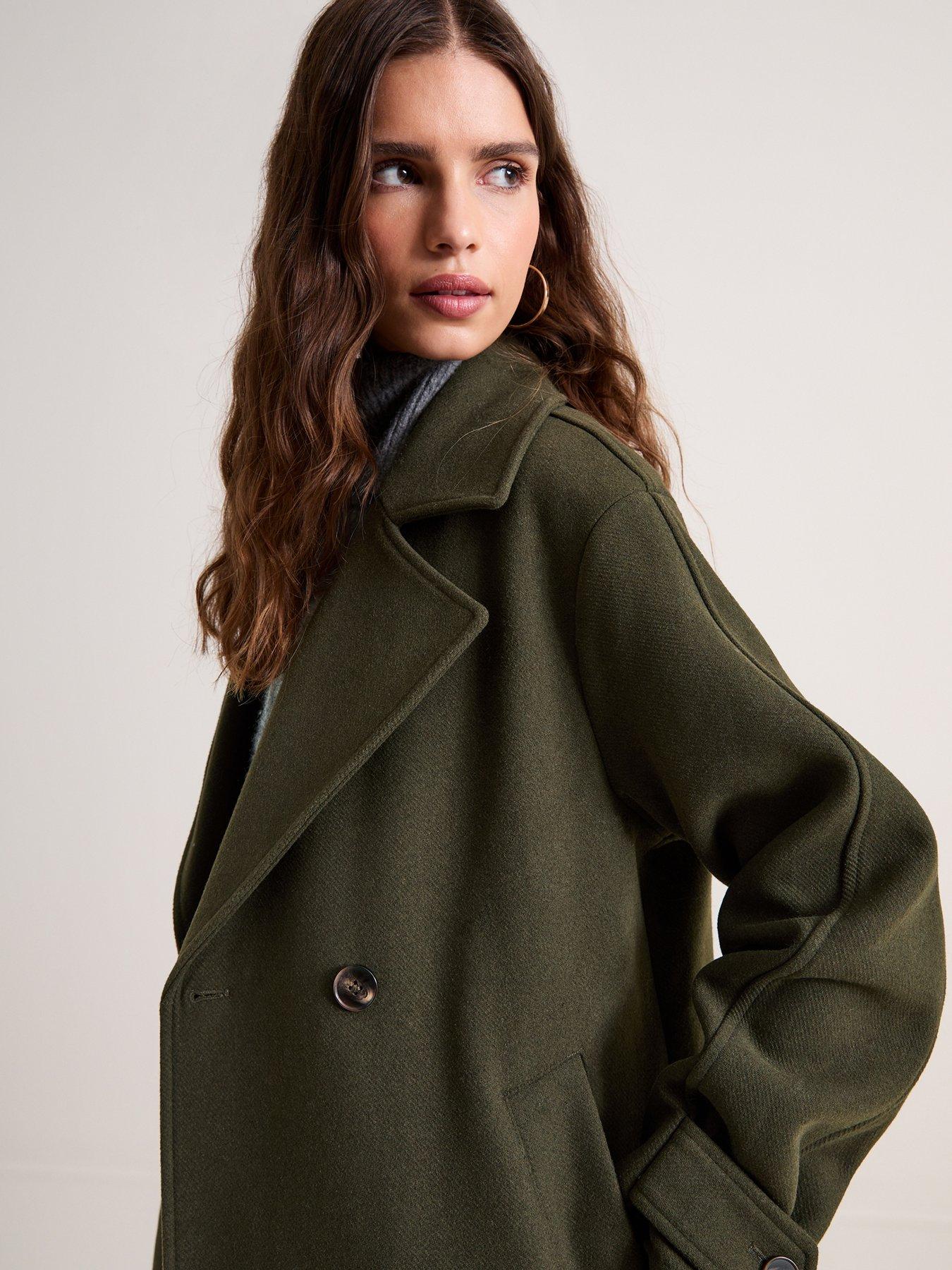 Image 5 of 6 of New Look Women's Double Breasted Longline Coat - Green