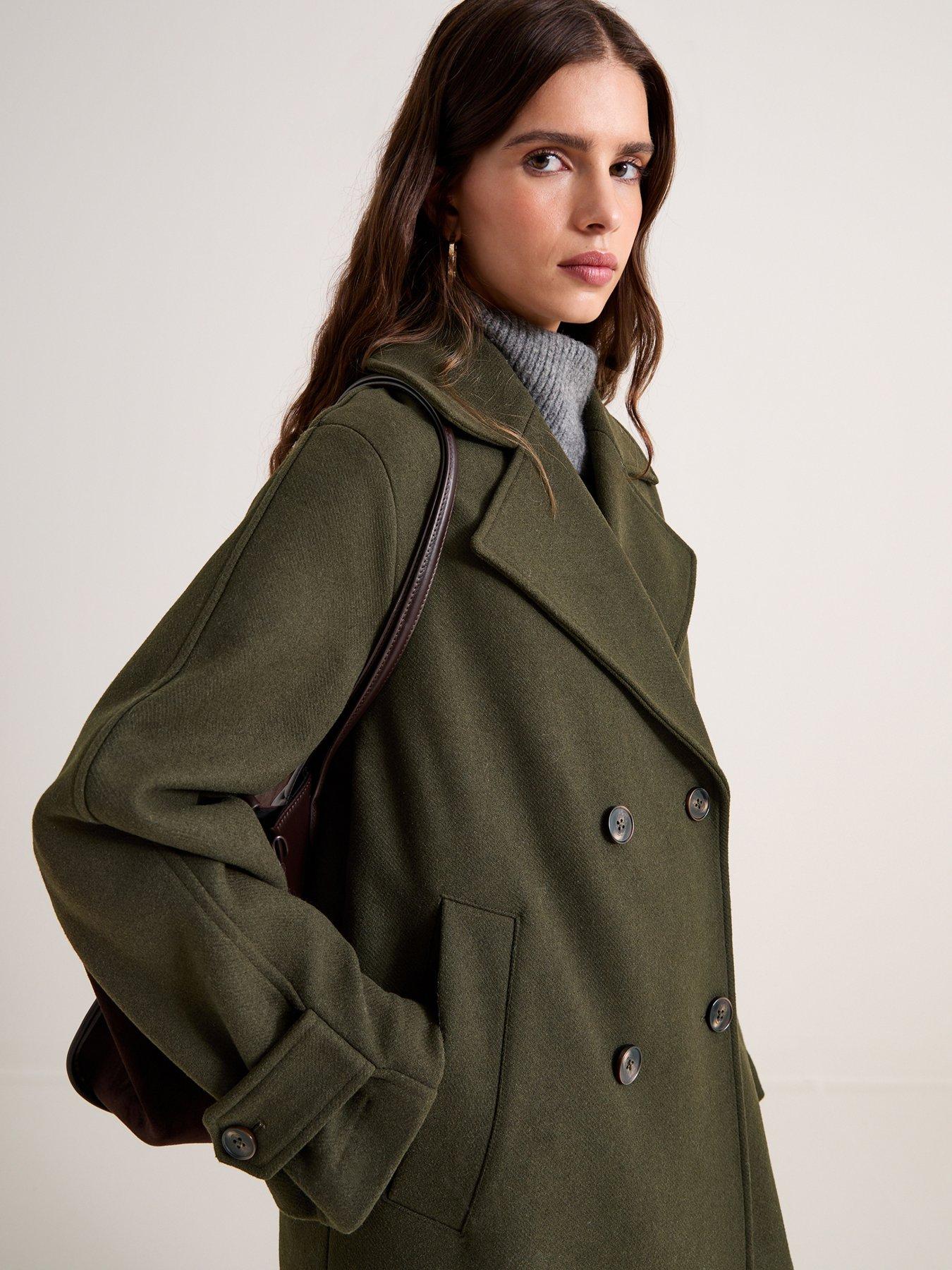 Image 6 of 6 of New Look Women's Double Breasted Longline Coat - Green