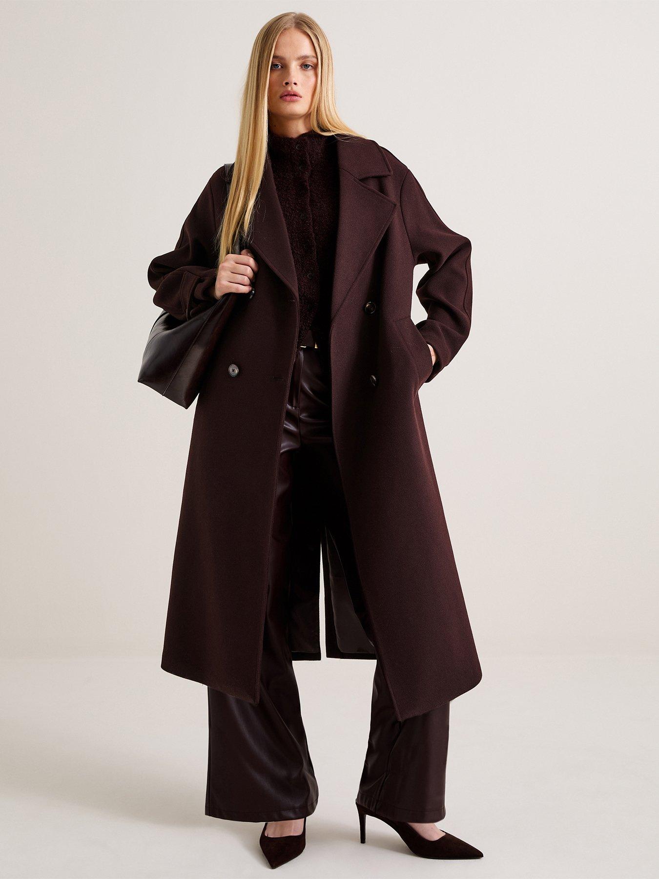 Image 1 of 7 of New Look Womens Premium Wool Blend Double Breasted Coat - Brown