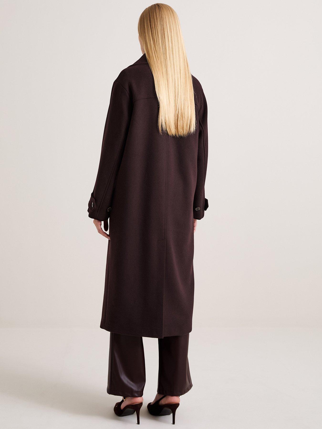Image 2 of 7 of New Look Womens Premium Wool Blend Double Breasted Coat - Brown