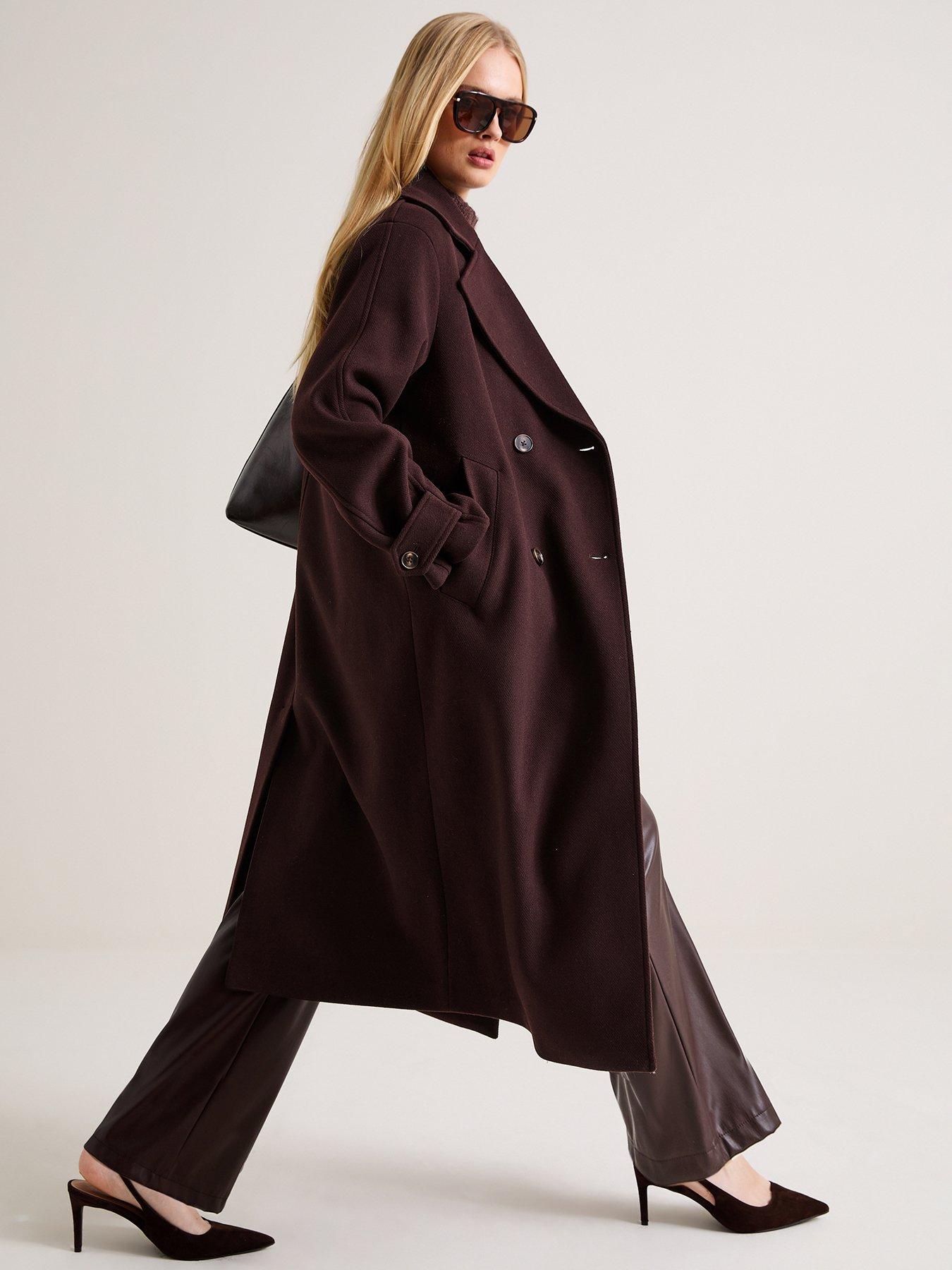 Image 3 of 7 of New Look Womens Premium Wool Blend Double Breasted Coat - Brown