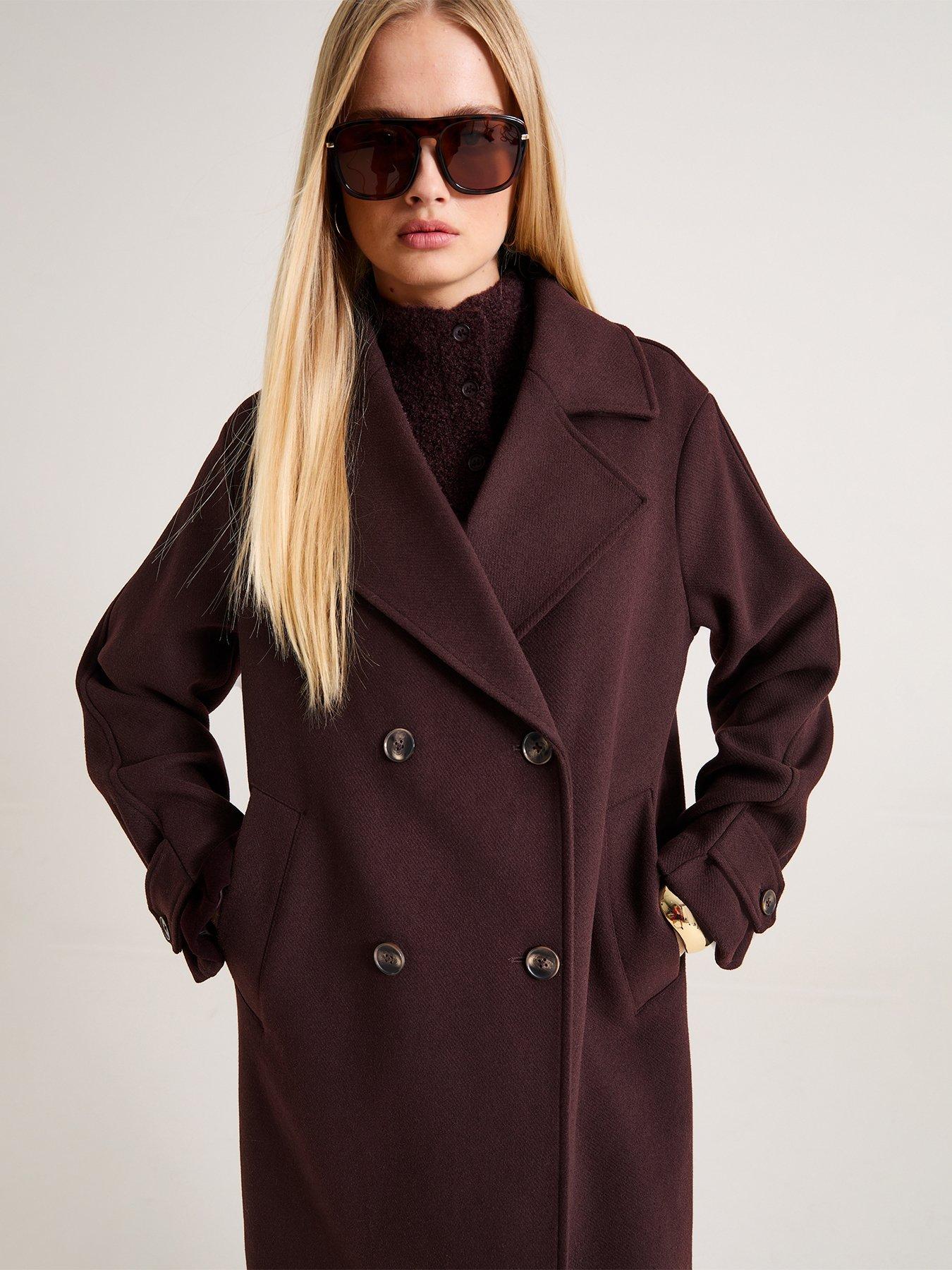 Image 4 of 7 of New Look Womens Premium Wool Blend Double Breasted Coat - Brown