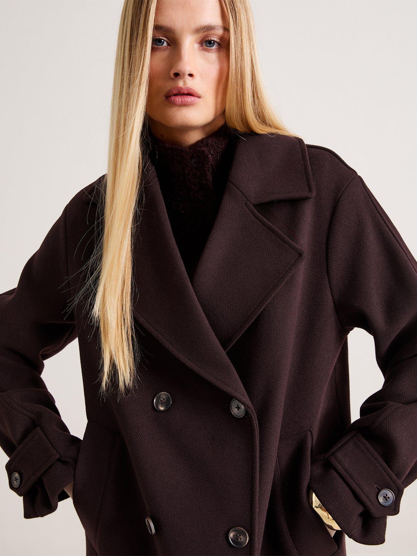 Image 5 of 7 of New Look Womens Premium Wool Blend Double Breasted Coat - Brown