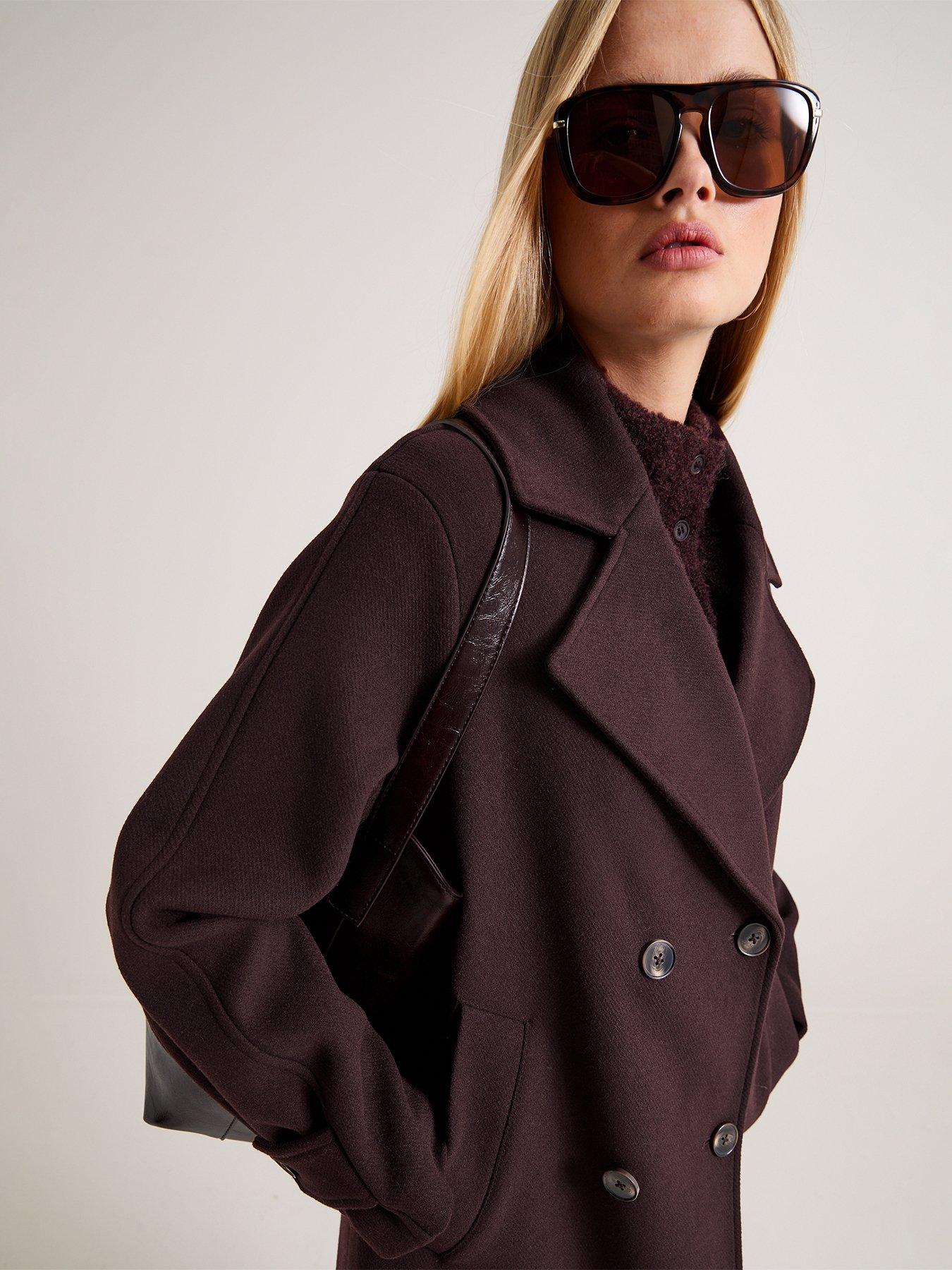 Image 6 of 7 of New Look Womens Premium Wool Blend Double Breasted Coat - Brown