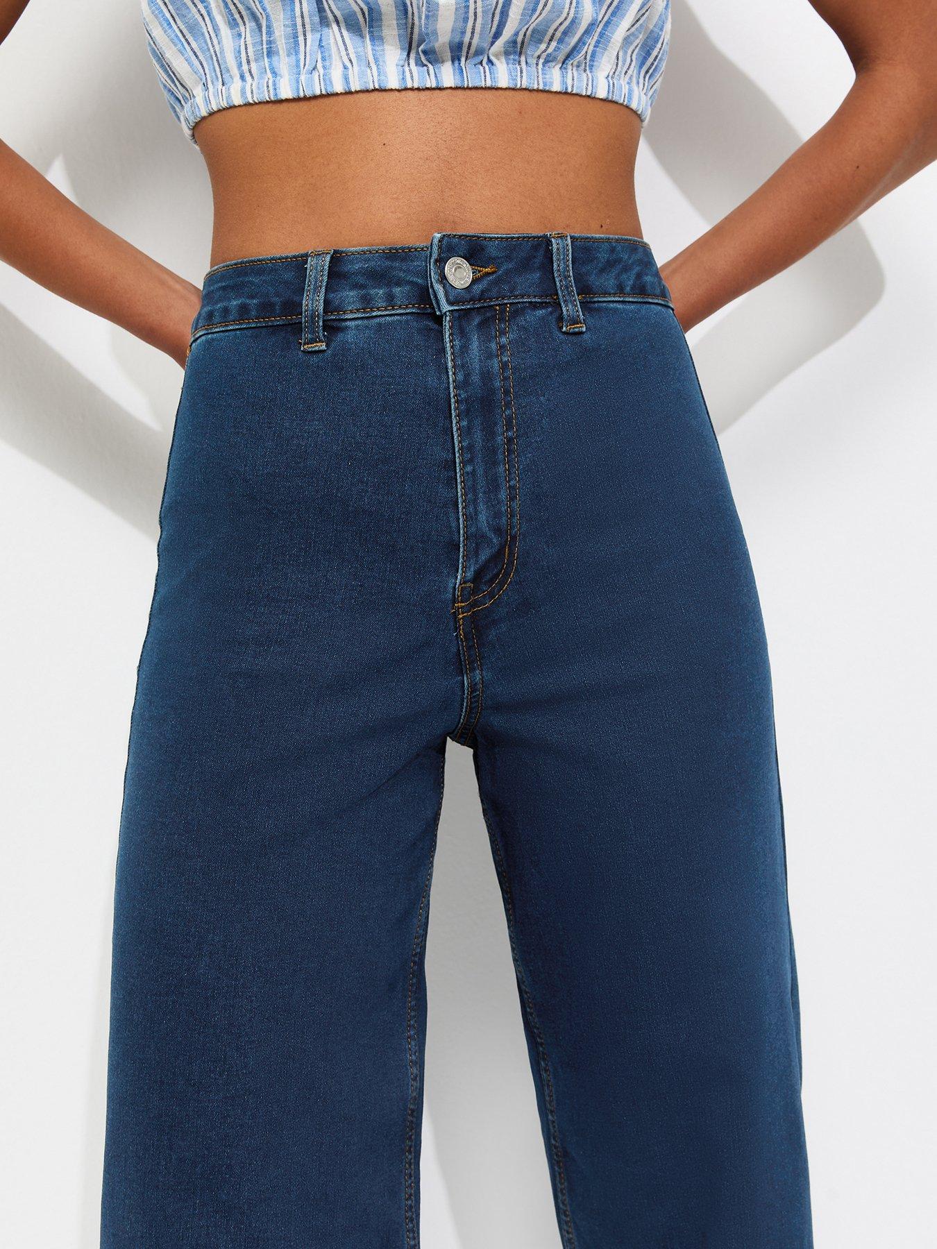 Image 6 of 7 of New Look New Look Womens High Waist Stretch Wide Leg Jeans - Blue