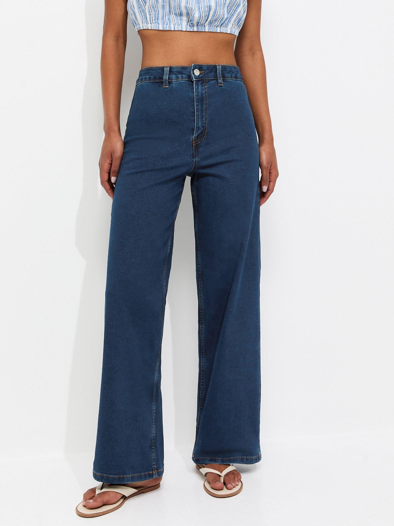 Image 7 of 7 of New Look New Look Womens High Waist Stretch Wide Leg Jeans - Blue