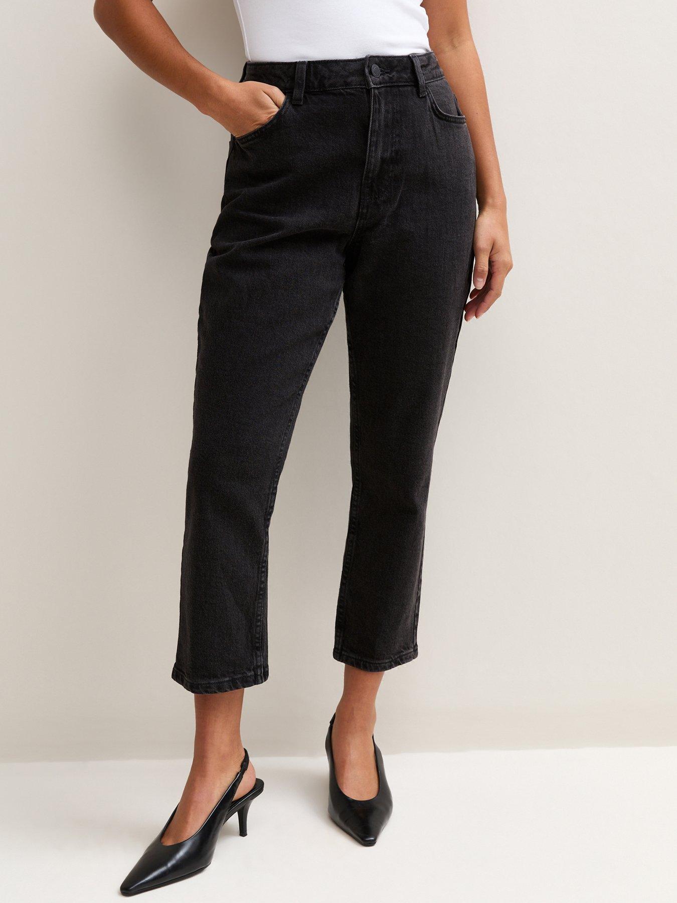 Image 1 of 6 of New Look Womens Petite Hannah High Rise Straight Leg Jeans - Black