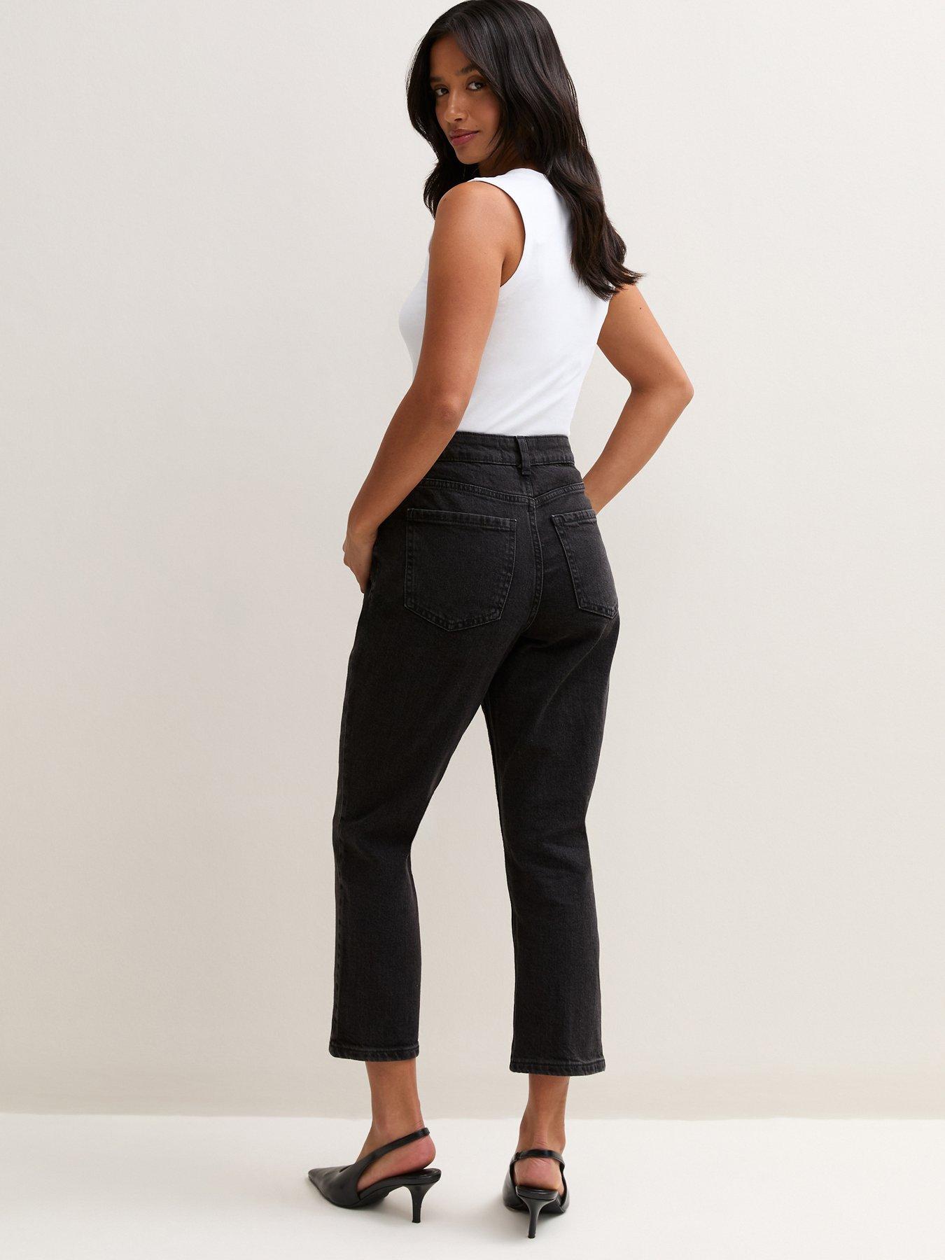 Image 2 of 6 of New Look Womens Petite Hannah High Rise Straight Leg Jeans - Black