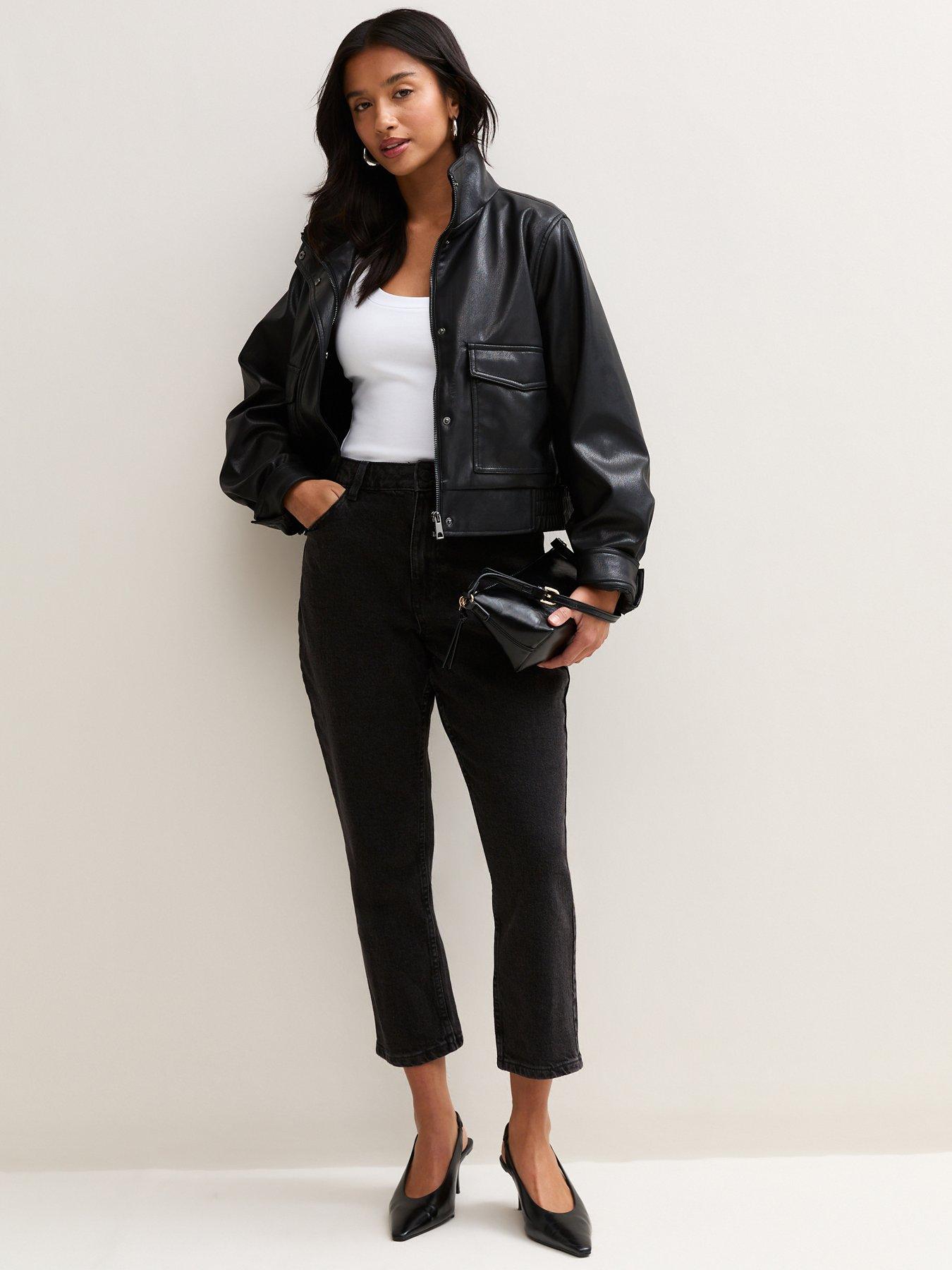Image 3 of 6 of New Look Womens Petite Hannah High Rise Straight Leg Jeans - Black
