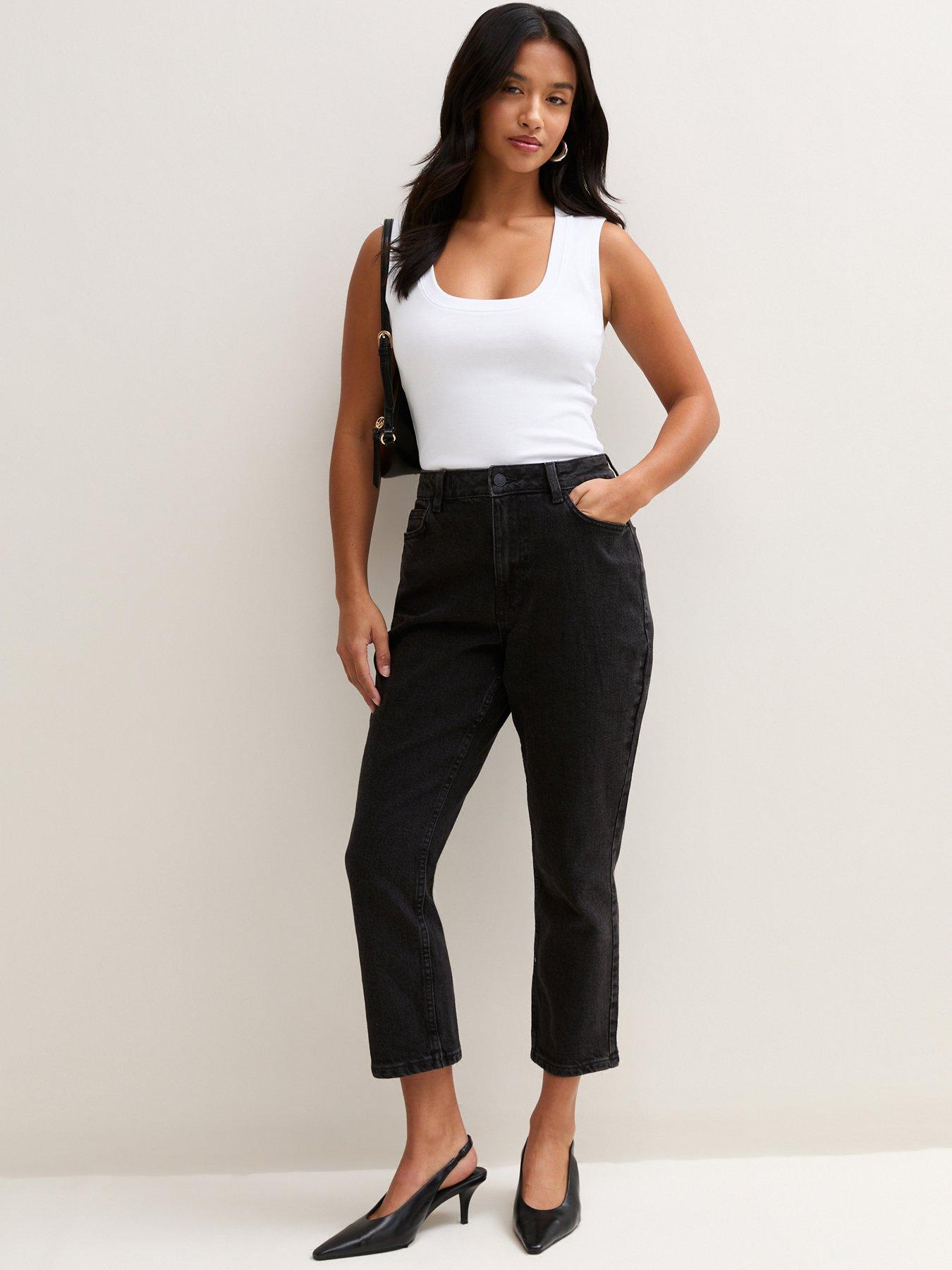 Image 4 of 6 of New Look Womens Petite Hannah High Rise Straight Leg Jeans - Black