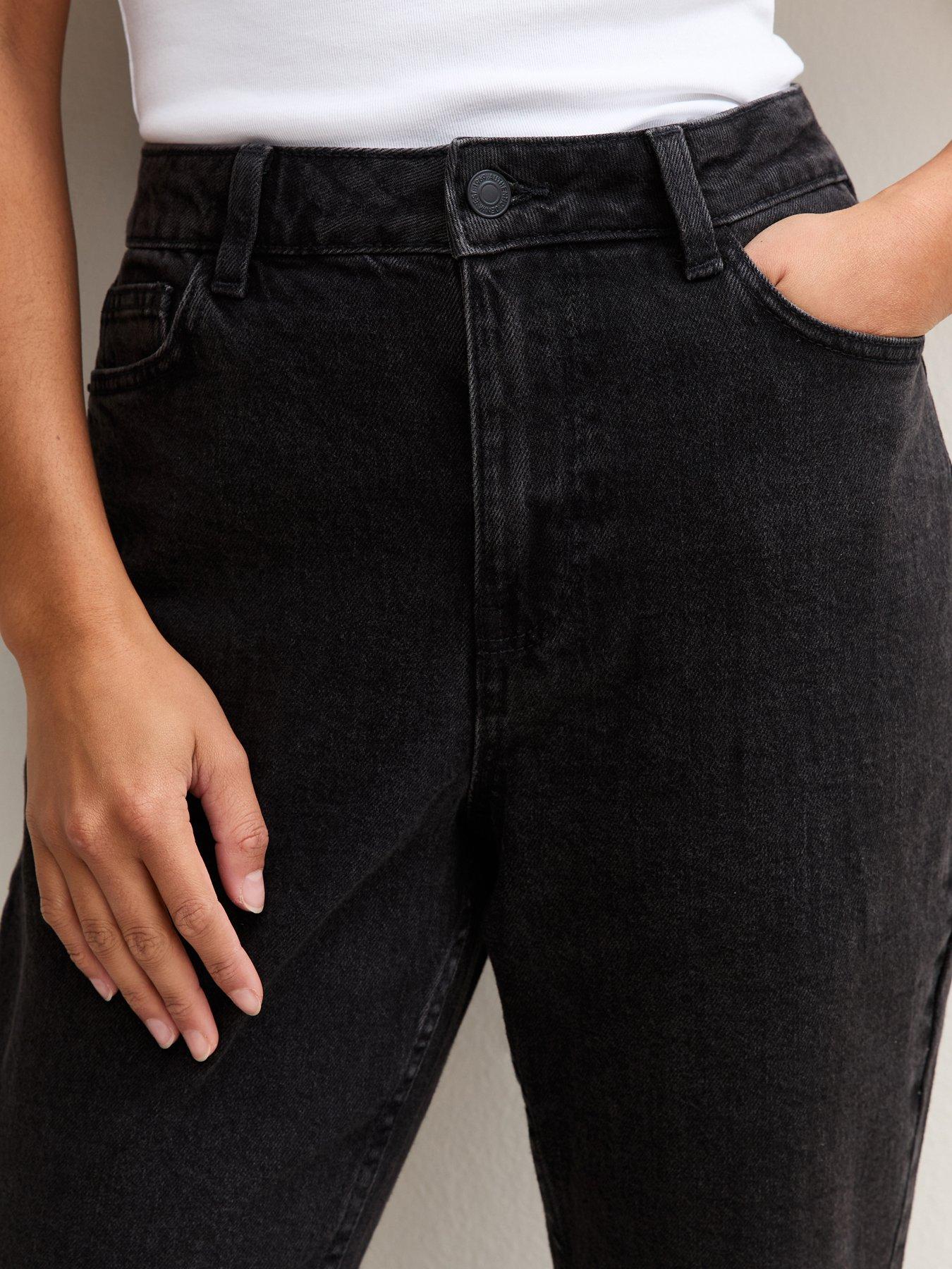Image 5 of 6 of New Look Womens Petite Hannah High Rise Straight Leg Jeans - Black