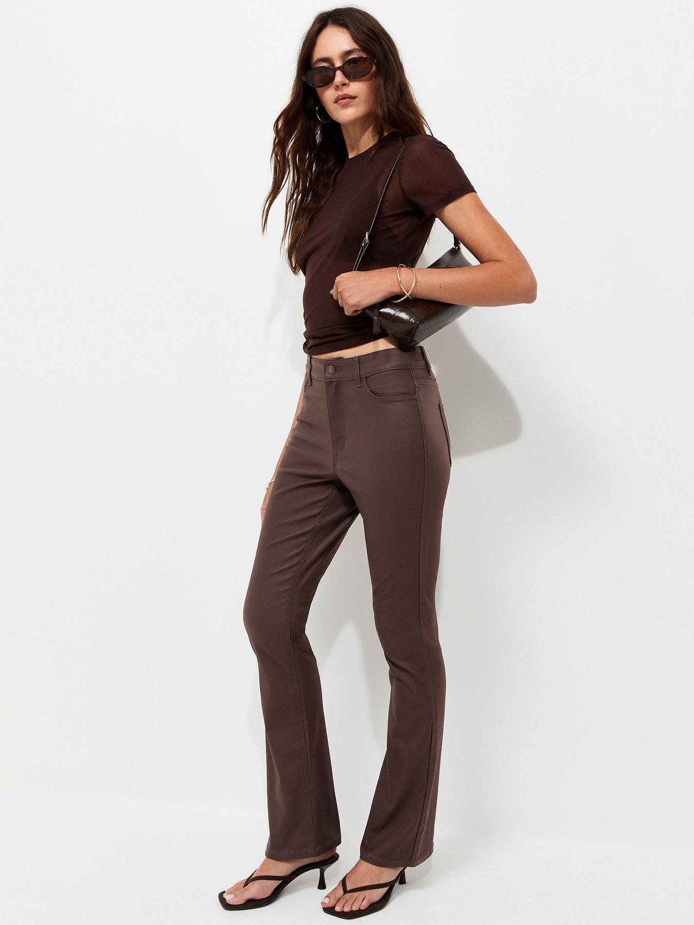 Image 1 of 5 of New Look Dark Brown Coated Bootcut Jeans