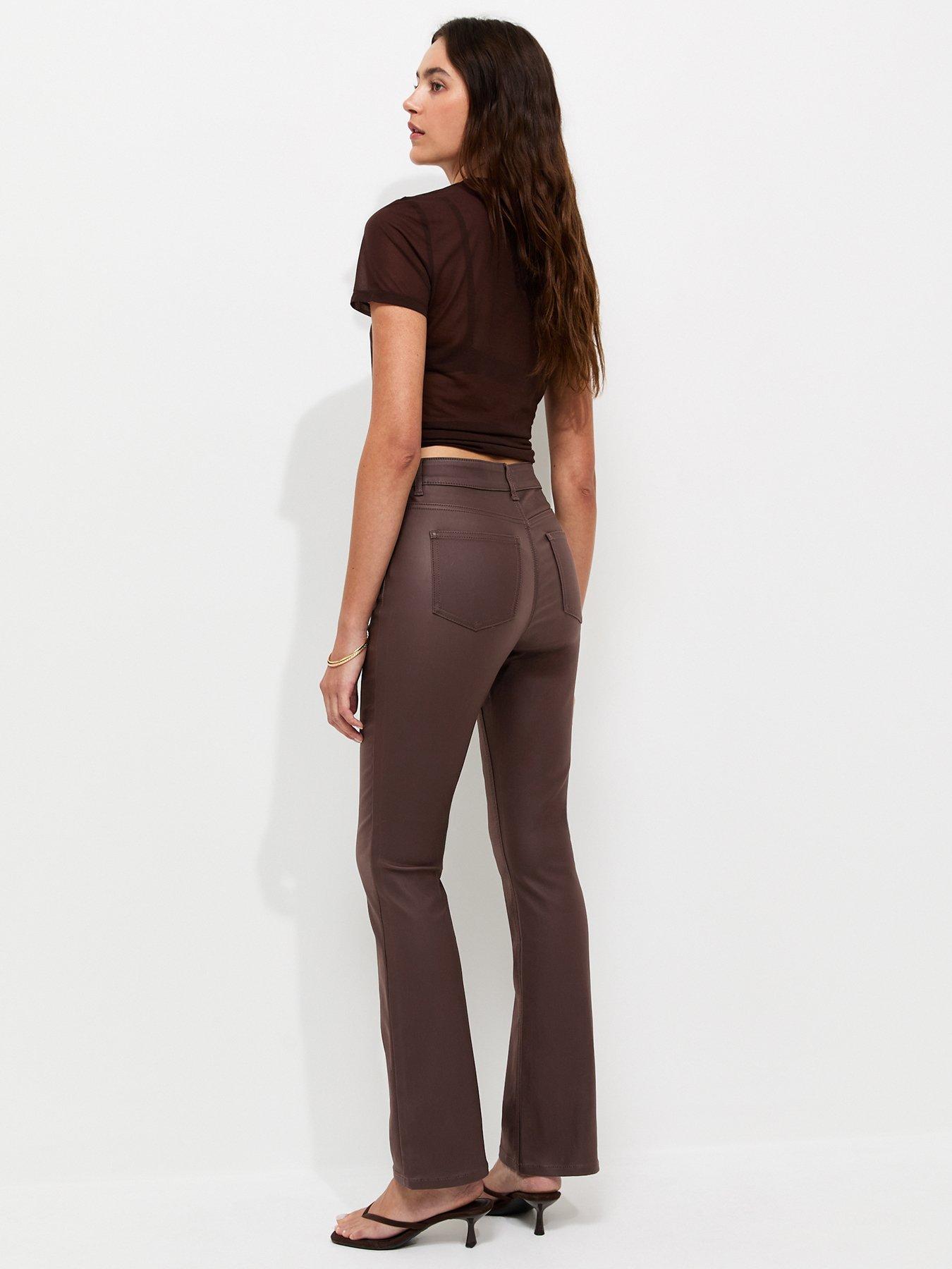 Image 2 of 5 of New Look Dark Brown Coated Bootcut Jeans