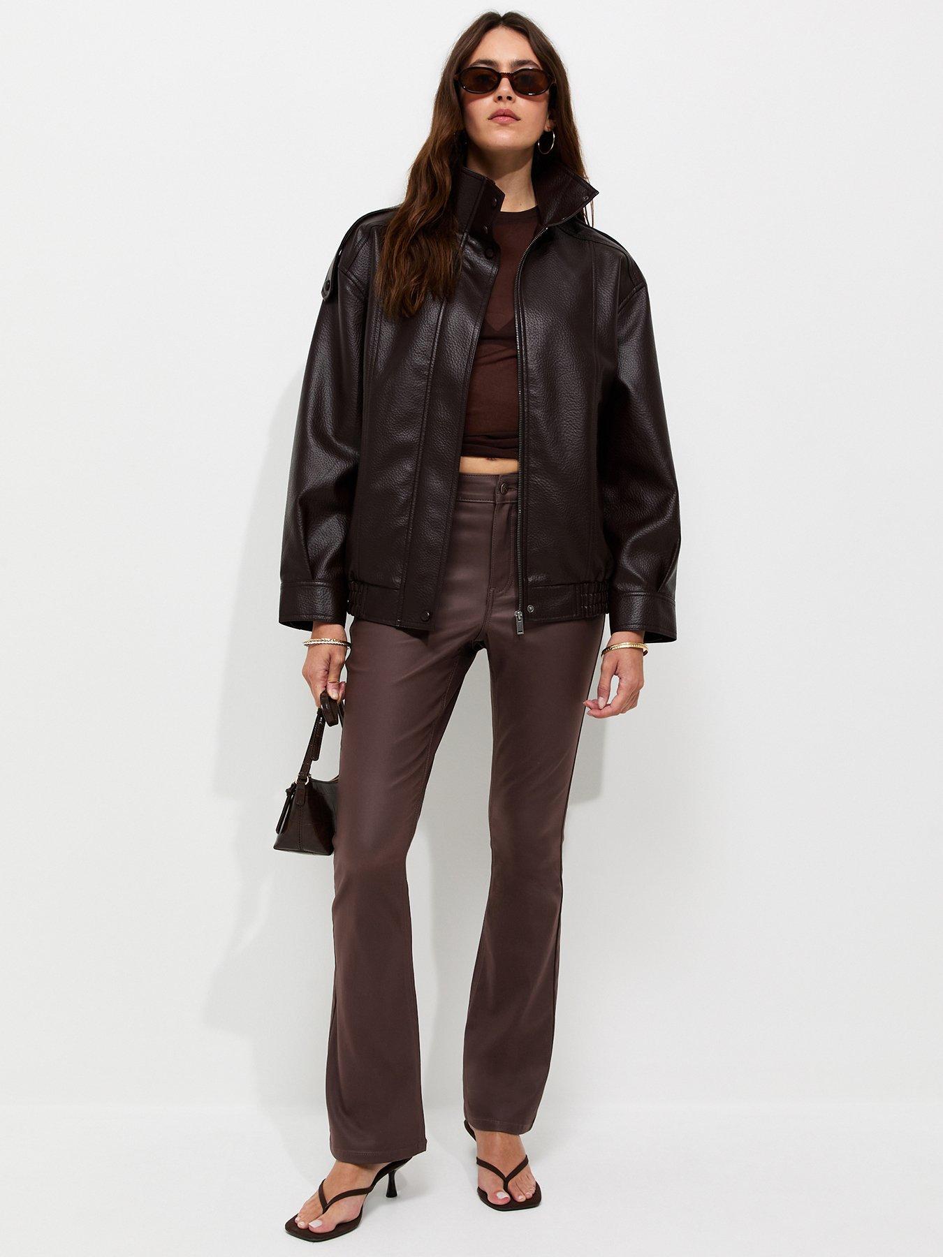 Image 3 of 5 of New Look Dark Brown Coated Bootcut Jeans