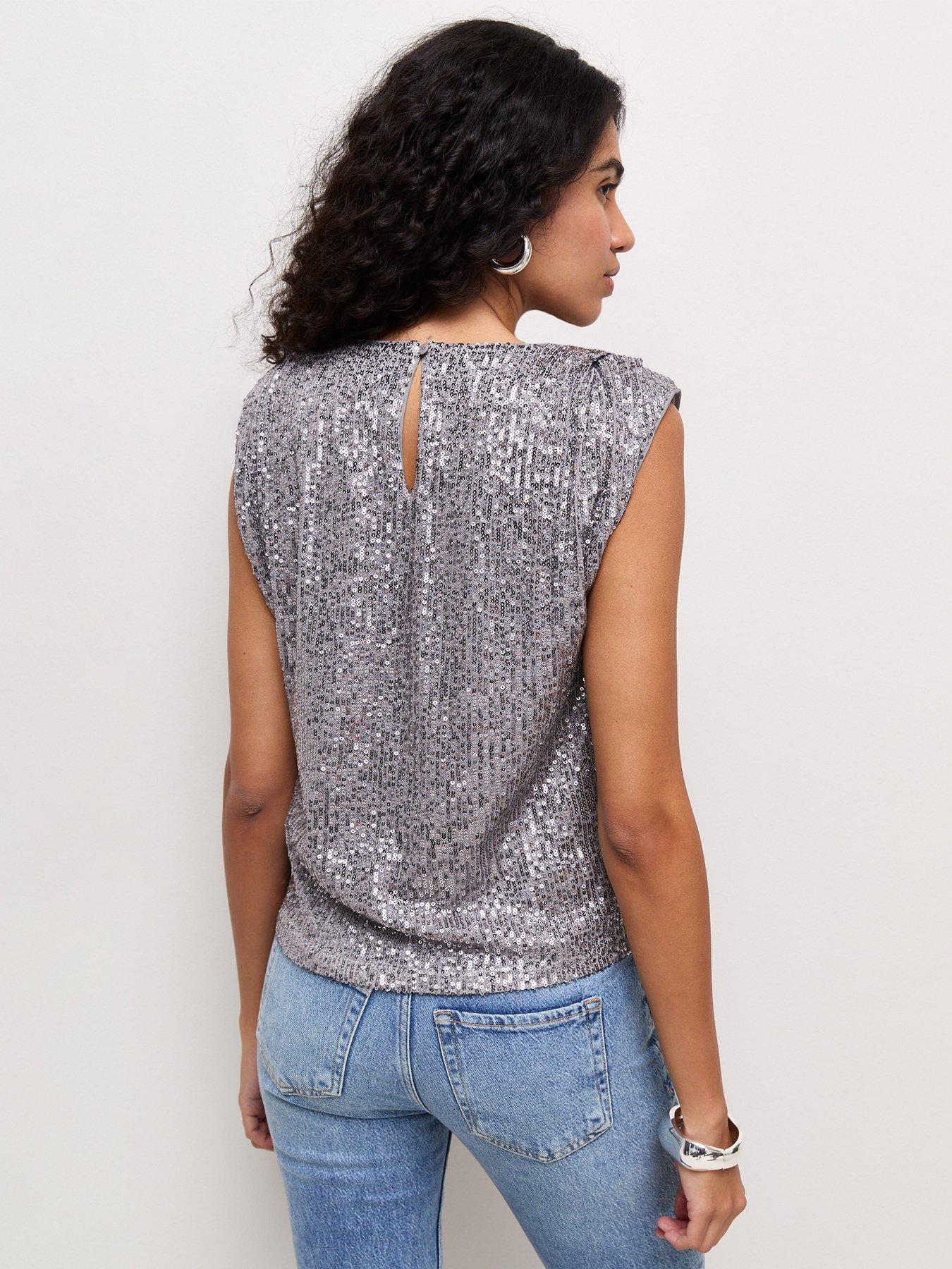 Image 2 of 5 of New Look Womens Sequin Keyhole Back Sleeveless Vest - Grey