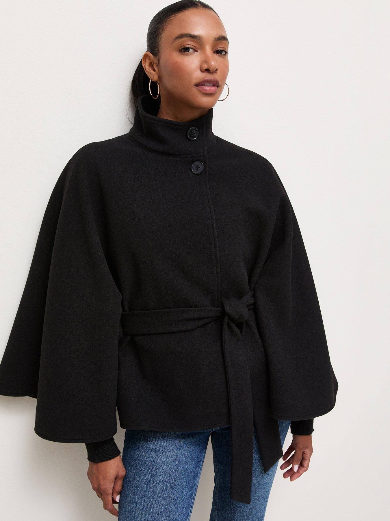 Image 1 of 6 of New Look Button Front High Neck Cape Jacket - Black