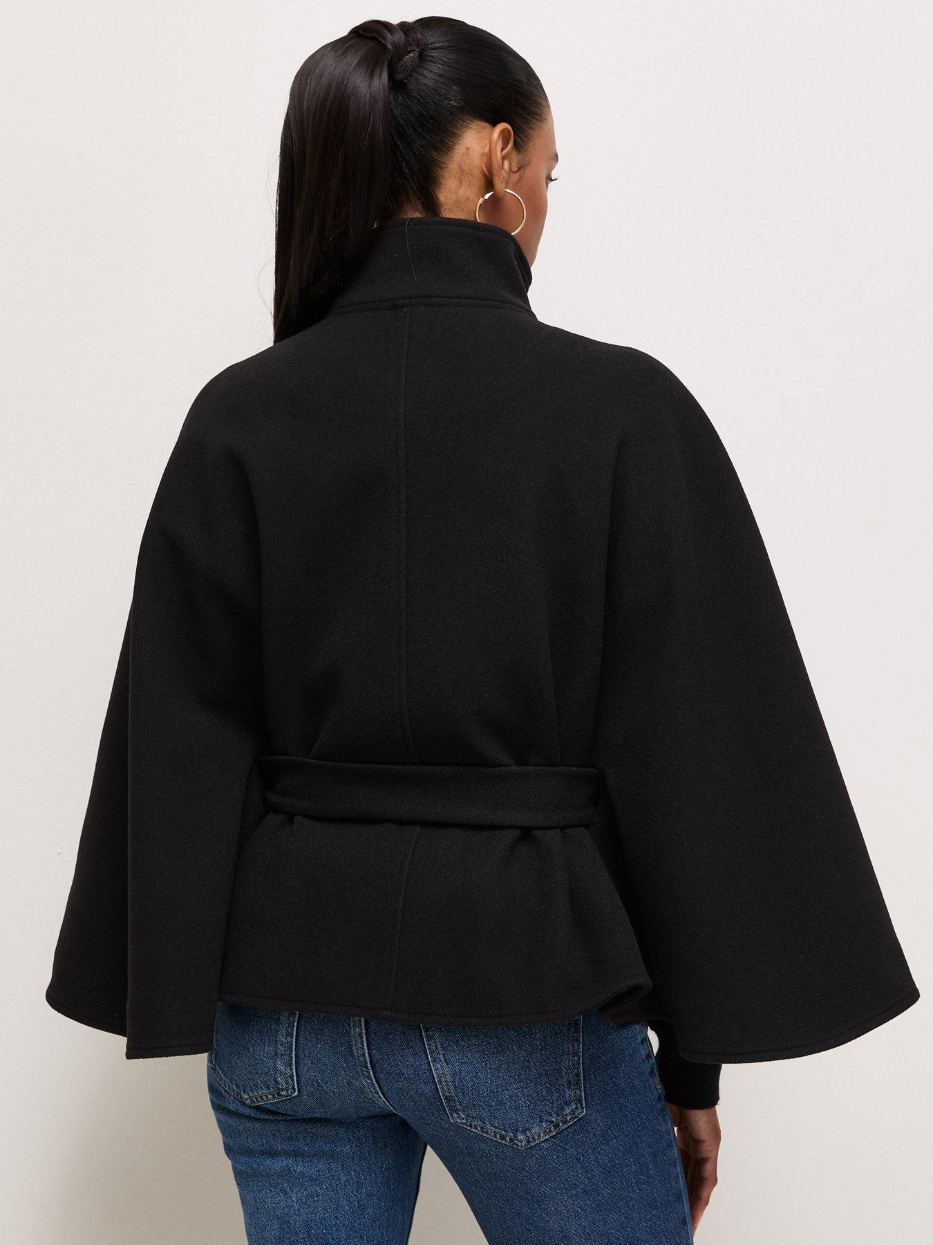 Image 2 of 6 of New Look Button Front High Neck Cape Jacket - Black