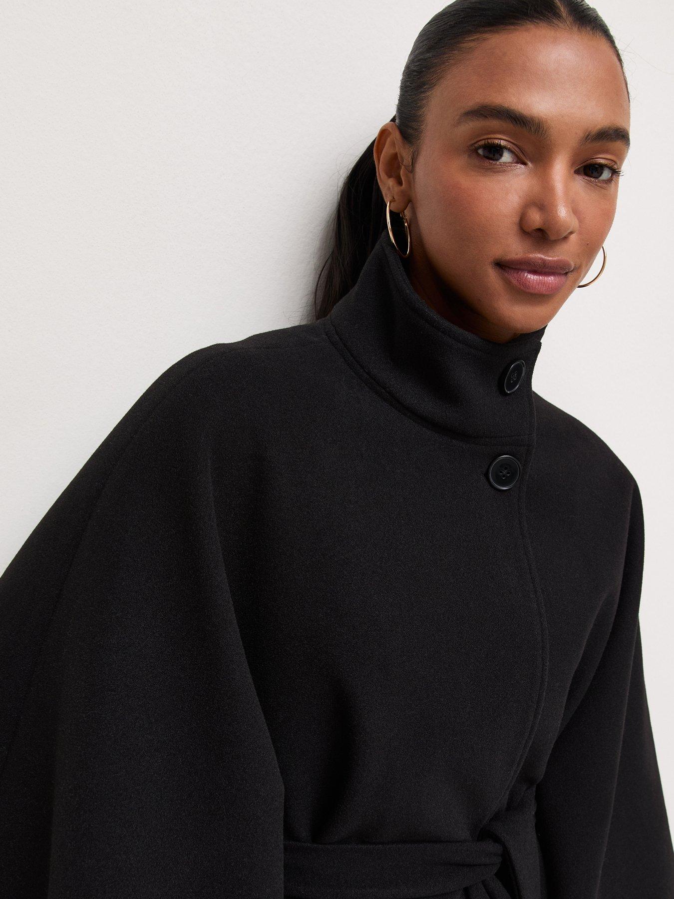 Image 4 of 6 of New Look Button Front High Neck Cape Jacket - Black