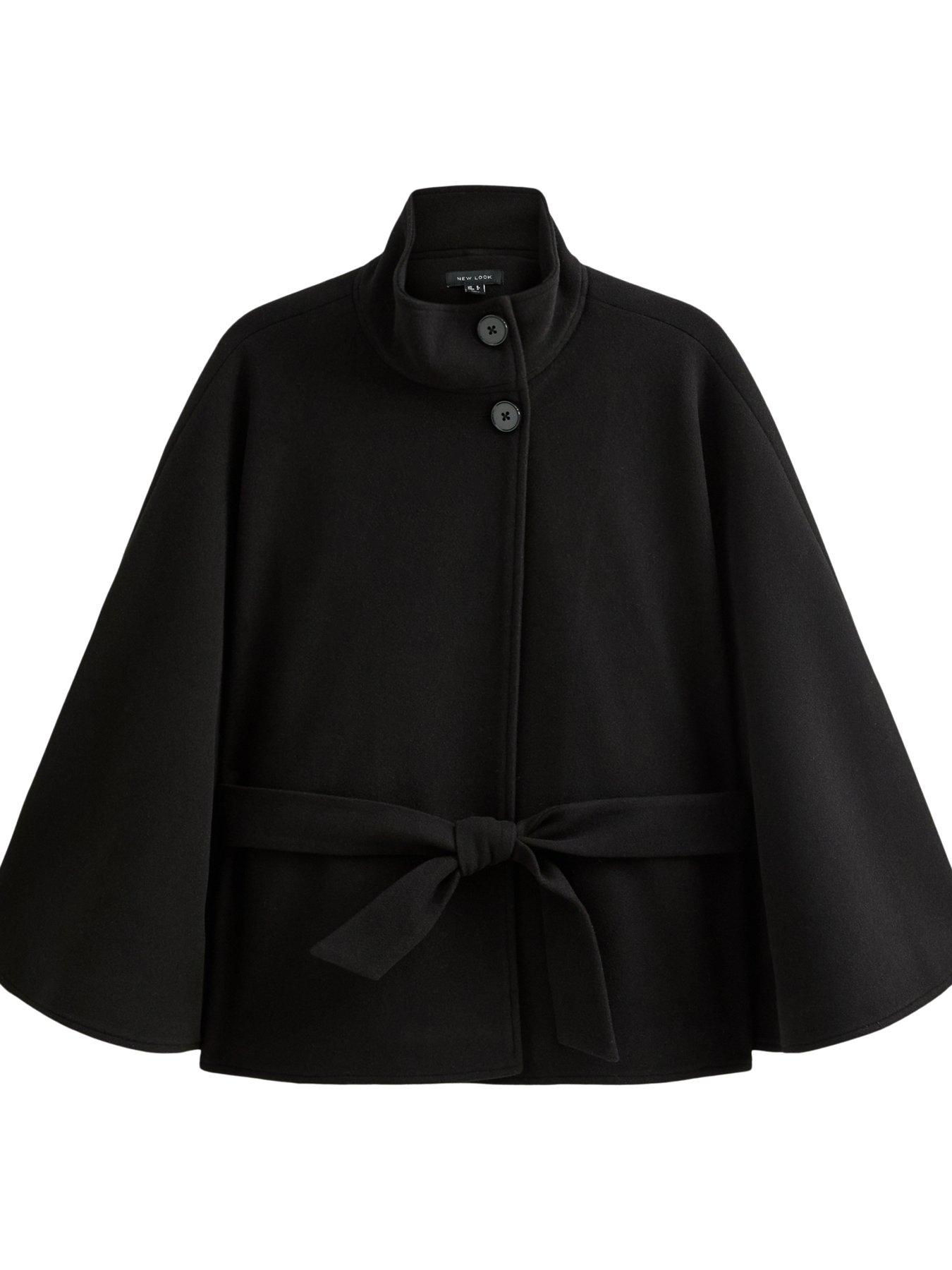Image 5 of 6 of New Look Button Front High Neck Cape Jacket - Black