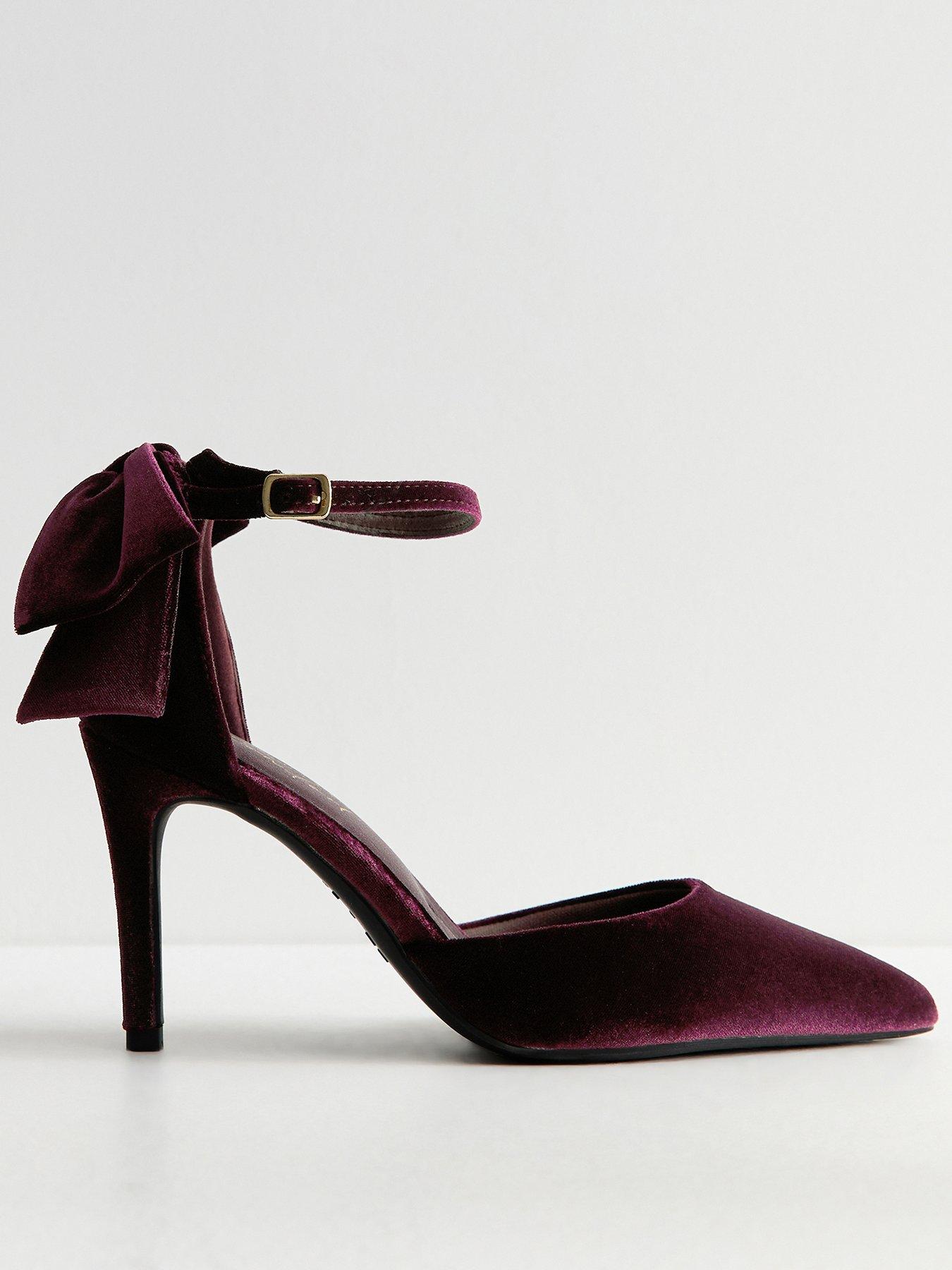 Image 2 of 6 of New Look Womens Wide Fit Velvet Bow Back Court Shoes - Dark Red