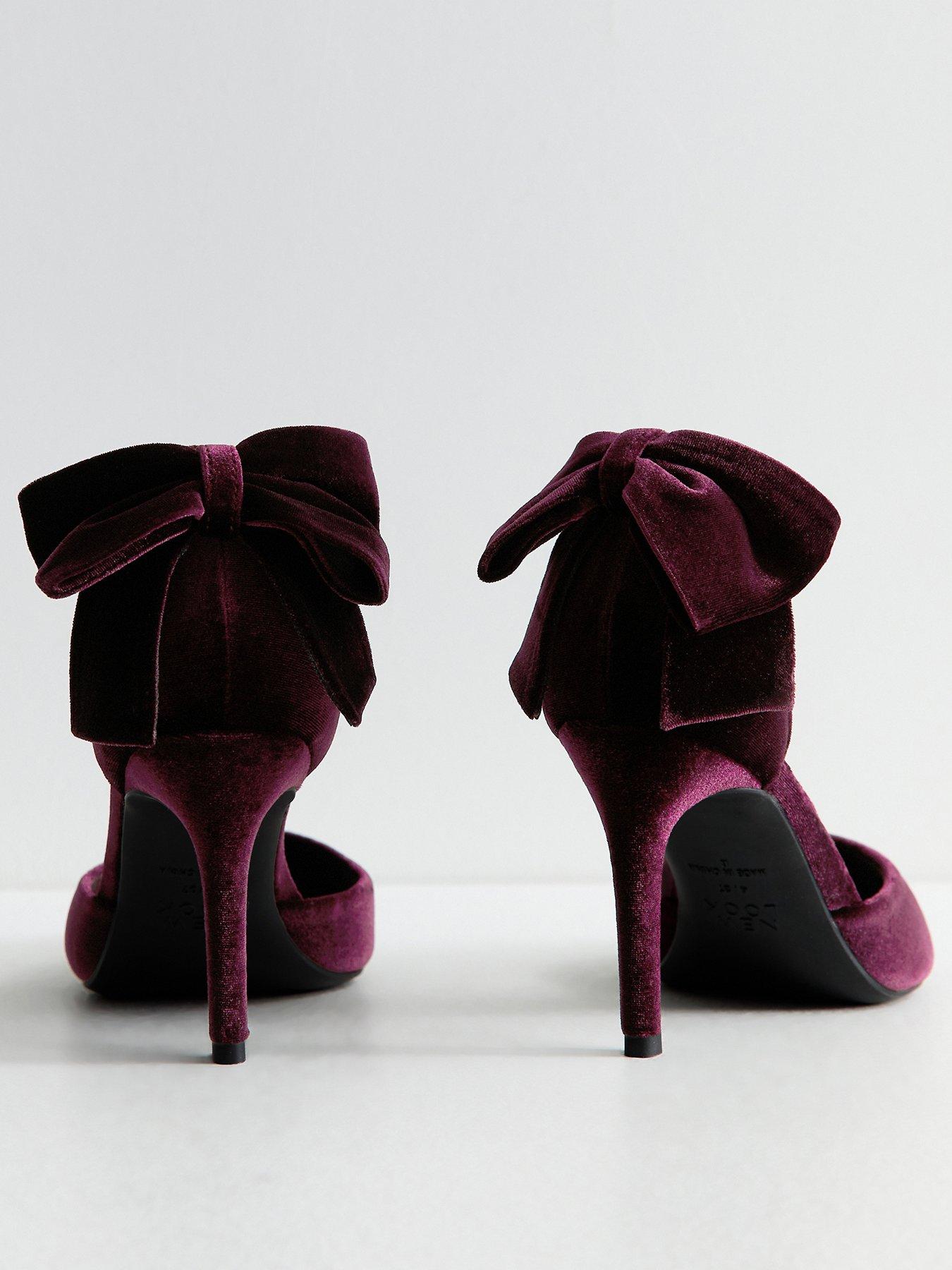 Image 4 of 6 of New Look Womens Wide Fit Velvet Bow Back Court Shoes - Dark Red
