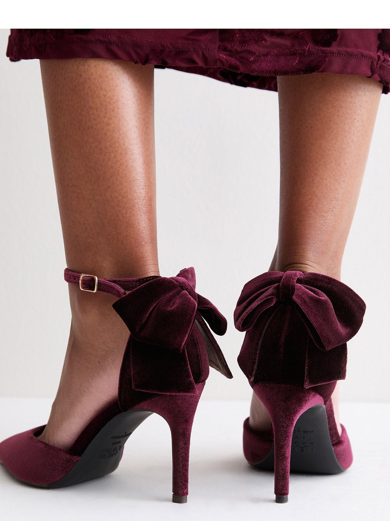 Image 5 of 6 of New Look Womens Wide Fit Velvet Bow Back Court Shoes - Dark Red