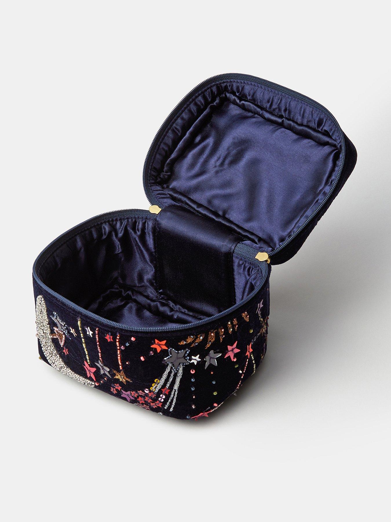 Image 3 of 3 of Accessorize Womens Celestial Embellished Velvet Makeup Bag - Blue