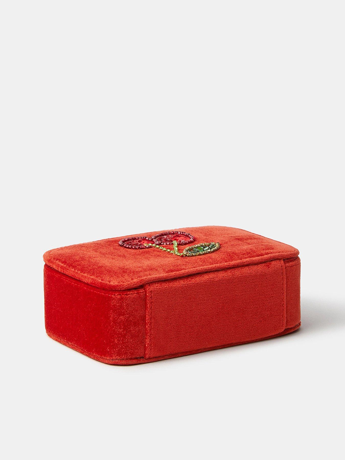 Image 2 of 3 of Accessorize Womens Cherry Embellished Velvet Jewellery Box - Orange