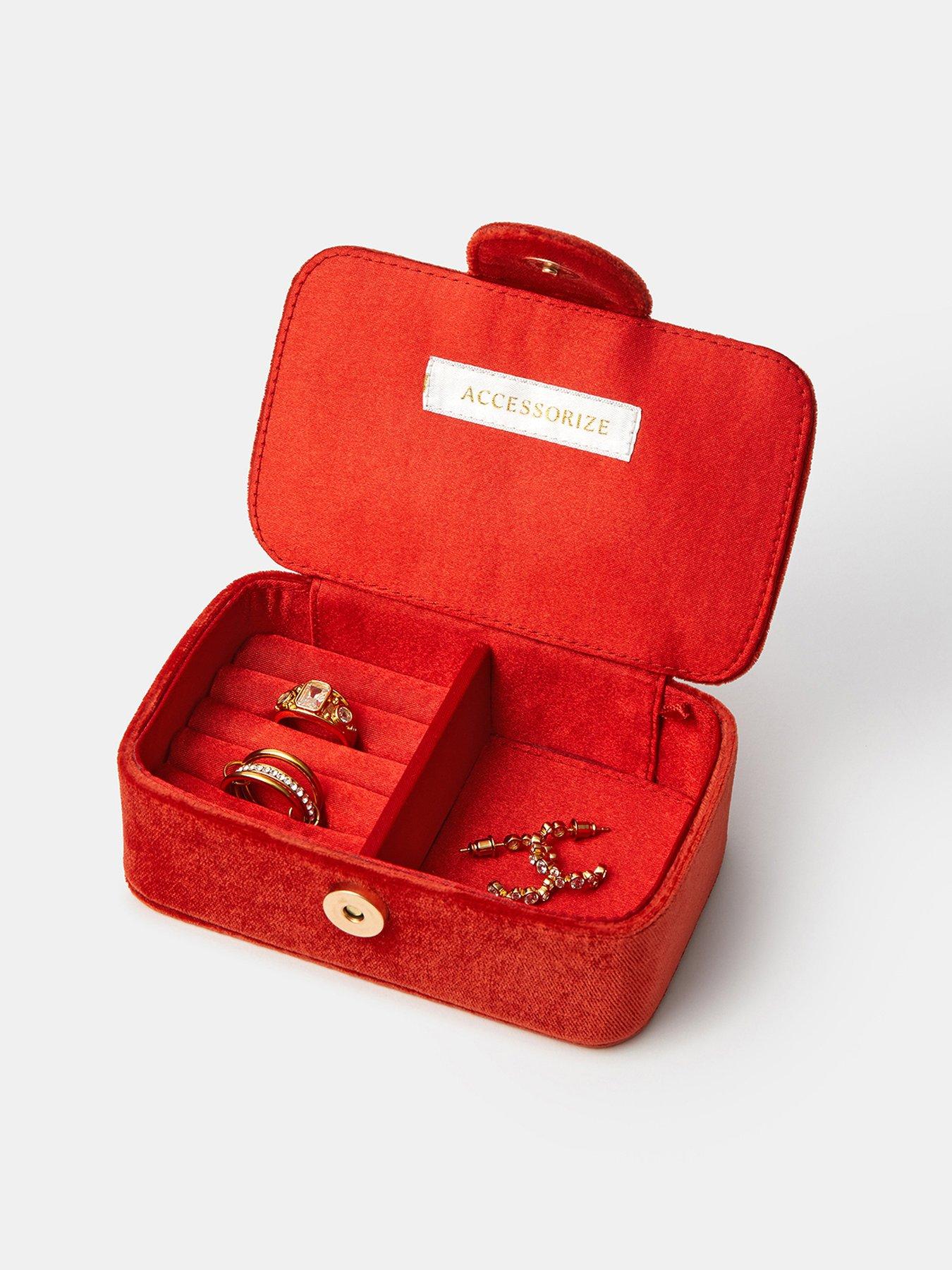 Image 3 of 3 of Accessorize Womens Cherry Embellished Velvet Jewellery Box - Orange