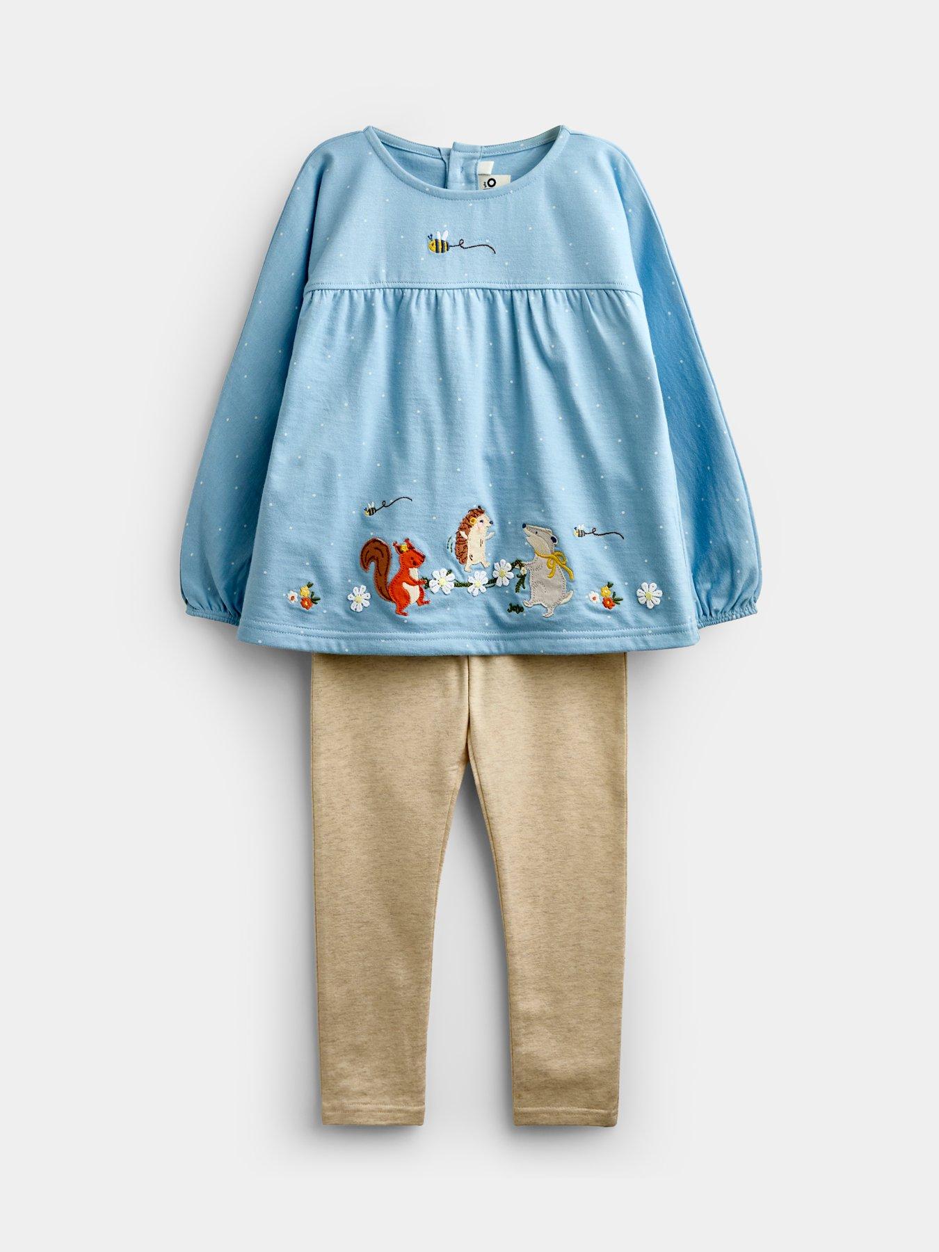 Image 1 of 7 of JoJo Maman Bebe Toddler Girls Woodland Applique Top And Legging Set - Blue