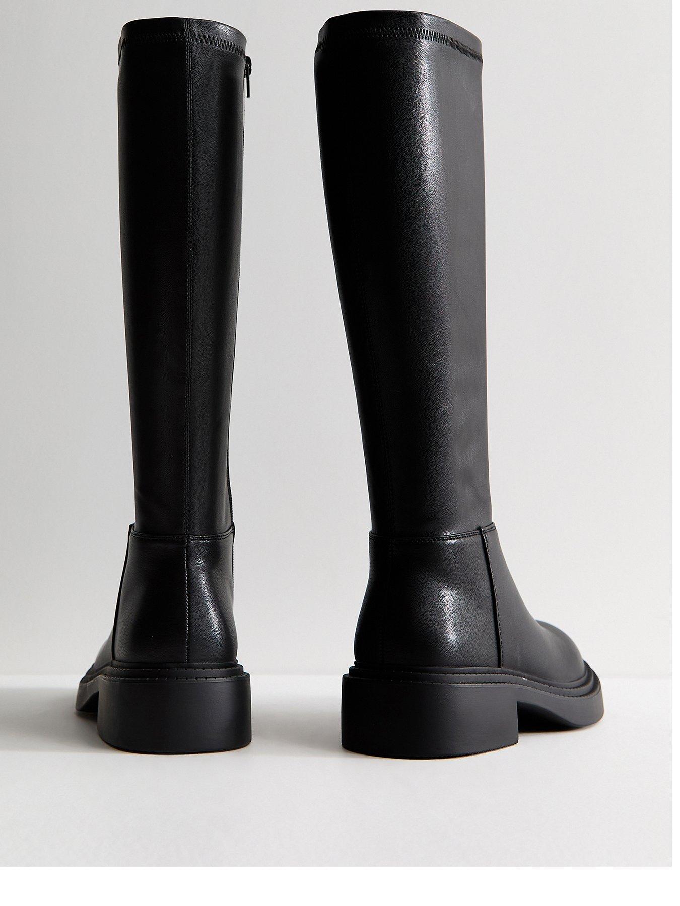 Image 3 of 4 of New Look Womens Wide Fit Faux Leather Chunky Knee High Boots - Black
