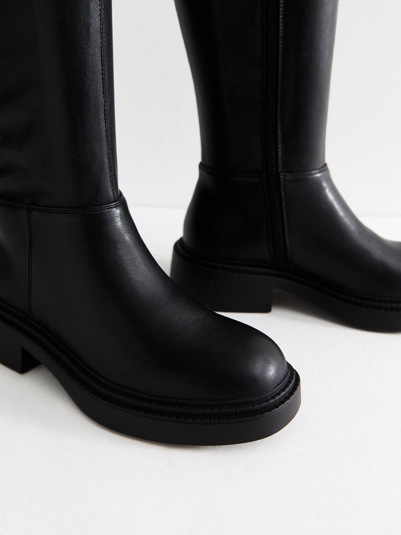 Image 4 of 4 of New Look Womens Wide Fit Faux Leather Chunky Knee High Boots - Black